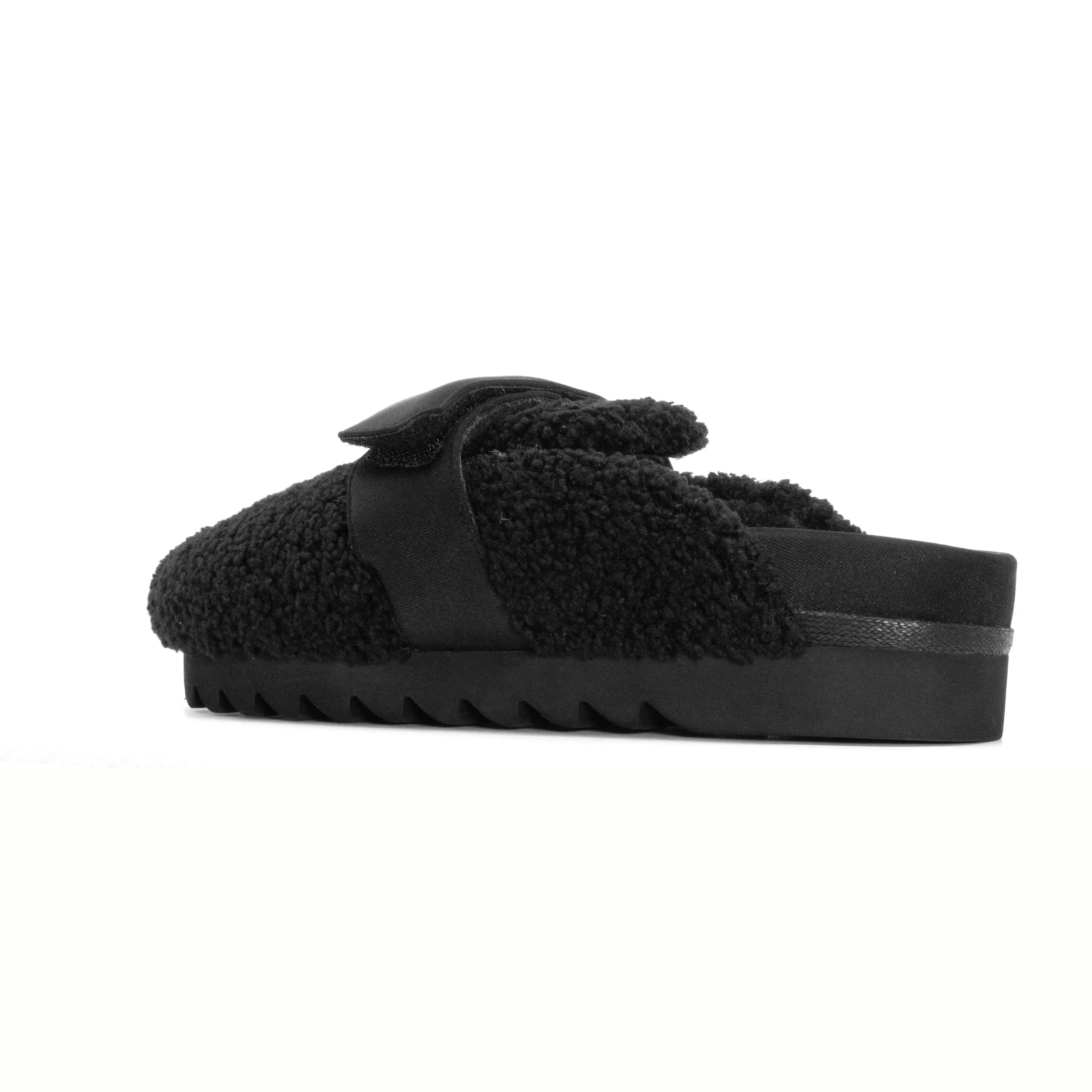 ROAM FUZZY LOAFER MULE BLACK FAUX SHEARLING
