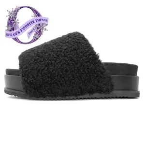 ROAM FUZZY STACK PLATFORM BLACK FAUX SHEARLING