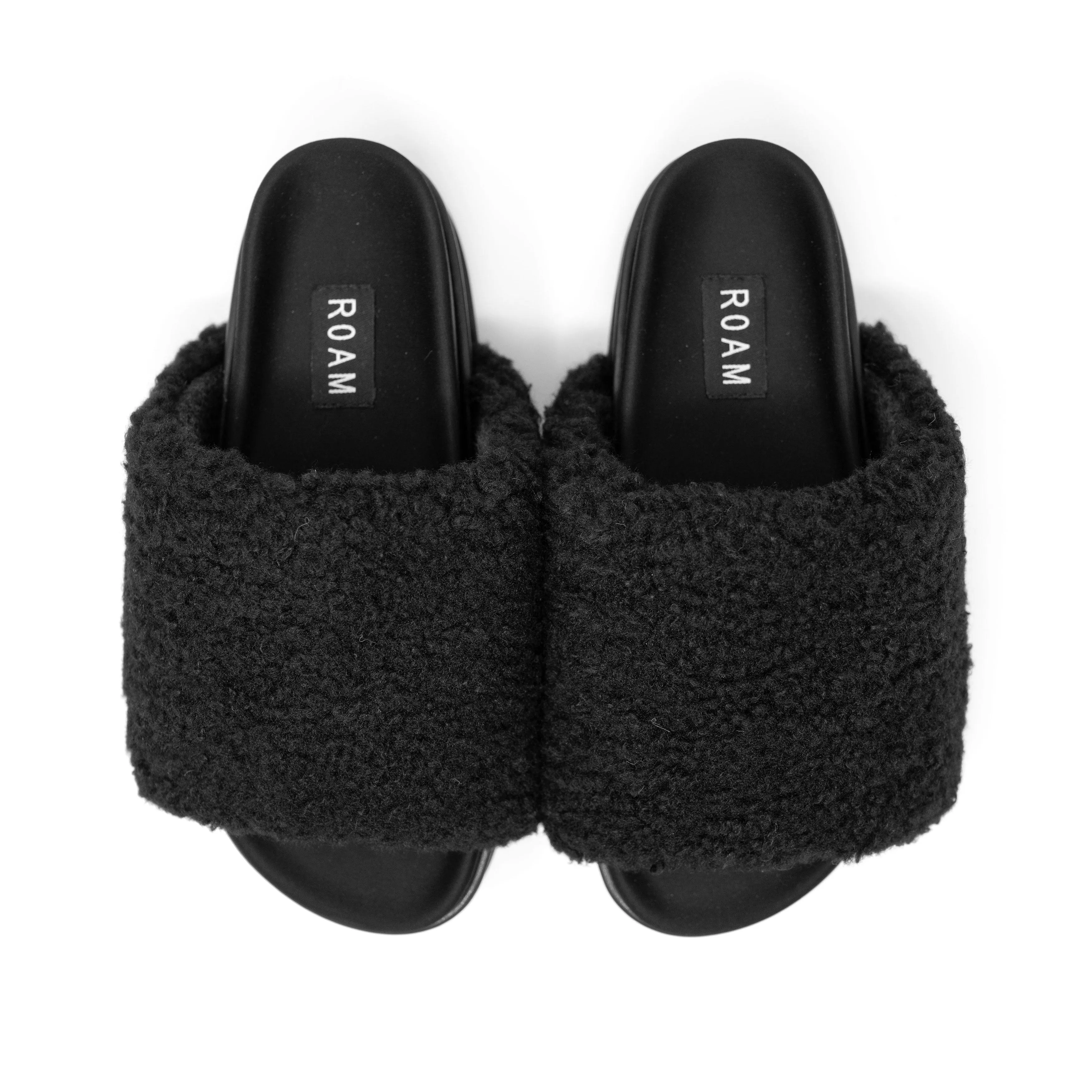 ROAM FUZZY STACK PLATFORM BLACK FAUX SHEARLING
