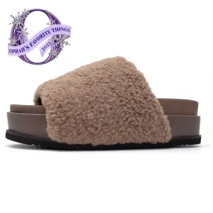 ROAM FUZZY STACK PLATFORM TAUPE FAUX SHEARLING