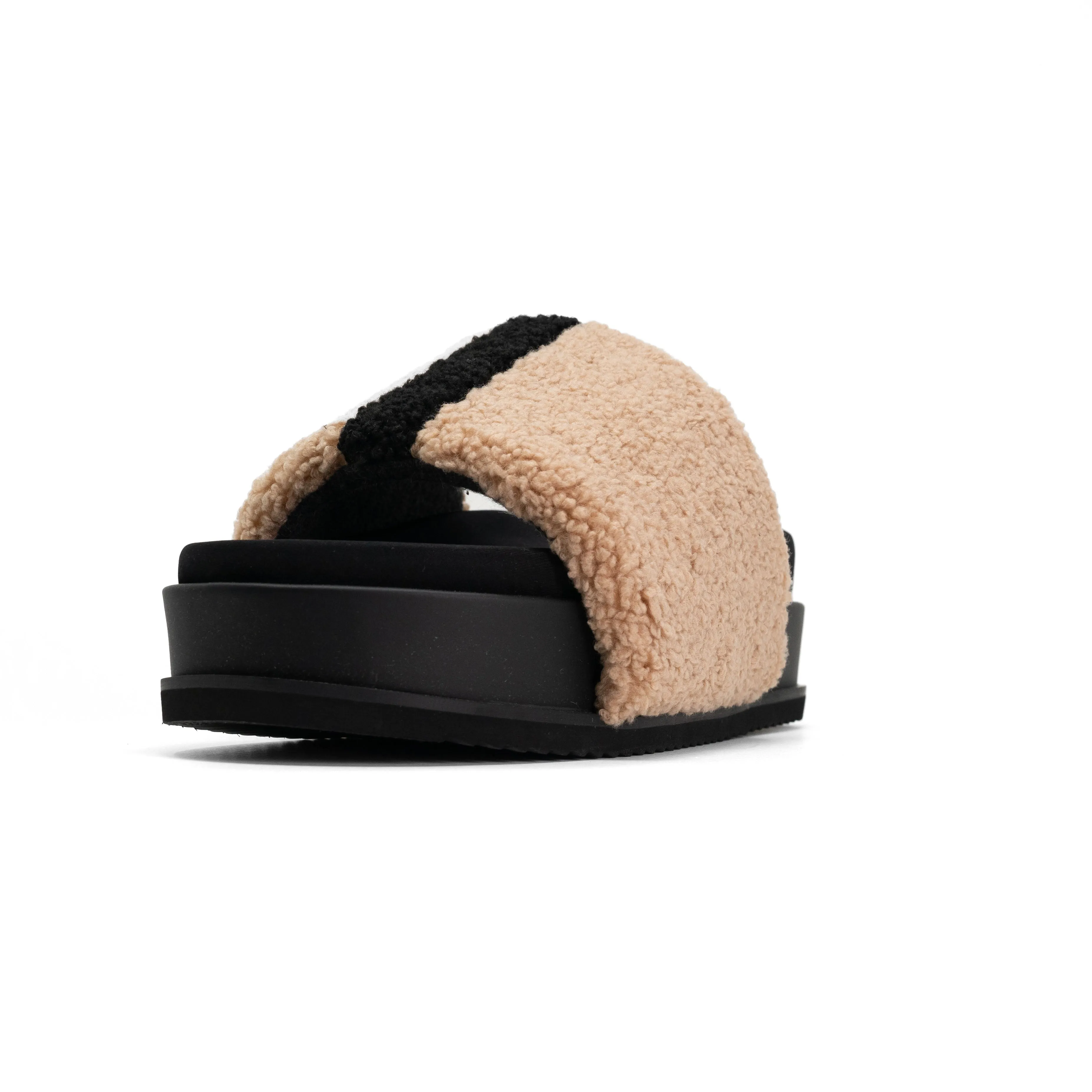 ROAM FUZZY STRIPE STACK PLATFORM BEIGE & BLACK FAUX SHEARLING