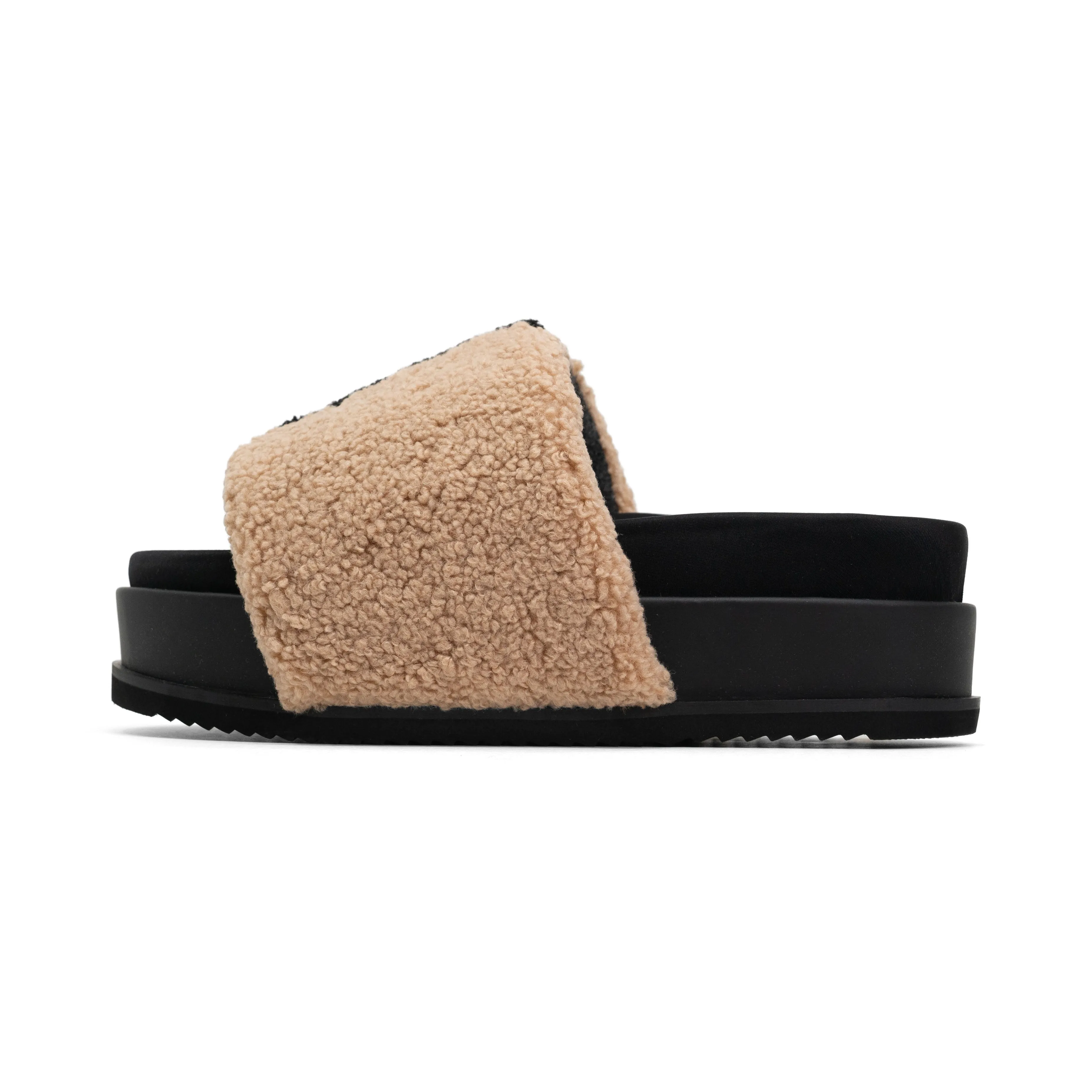 ROAM FUZZY STRIPE STACK PLATFORM BEIGE & BLACK FAUX SHEARLING