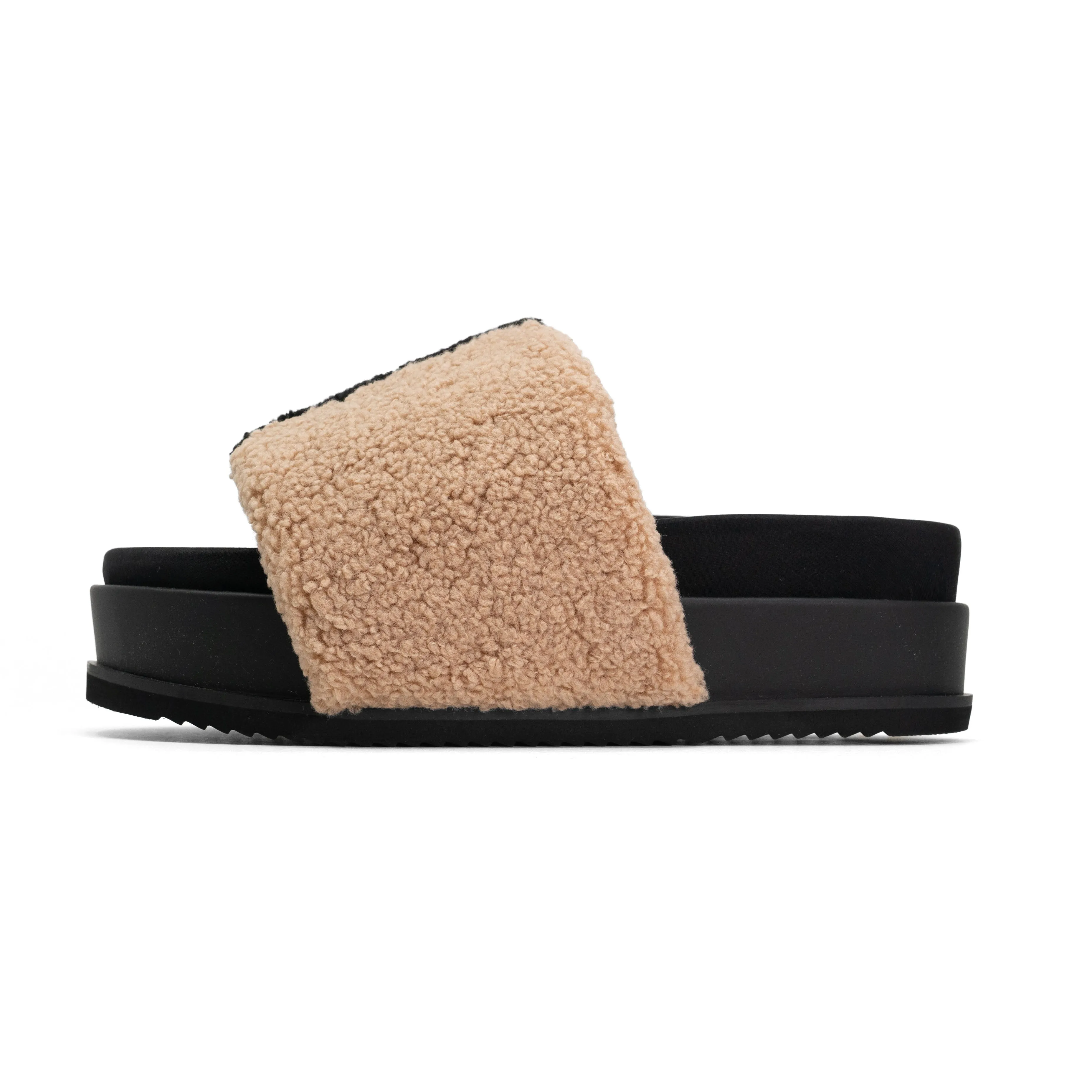 ROAM FUZZY STRIPE STACK PLATFORM BEIGE & BLACK FAUX SHEARLING