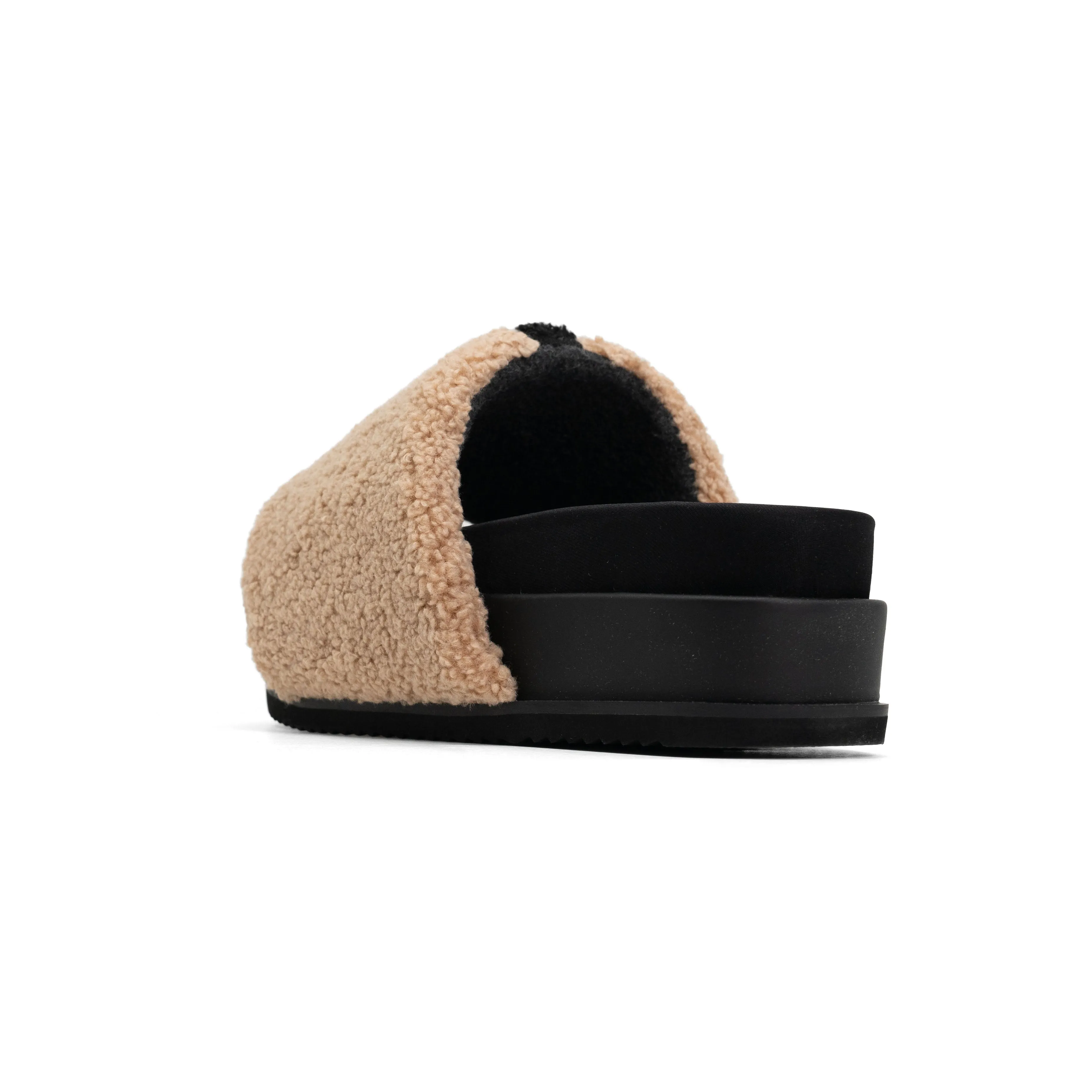 ROAM FUZZY STRIPE STACK PLATFORM BEIGE & BLACK FAUX SHEARLING