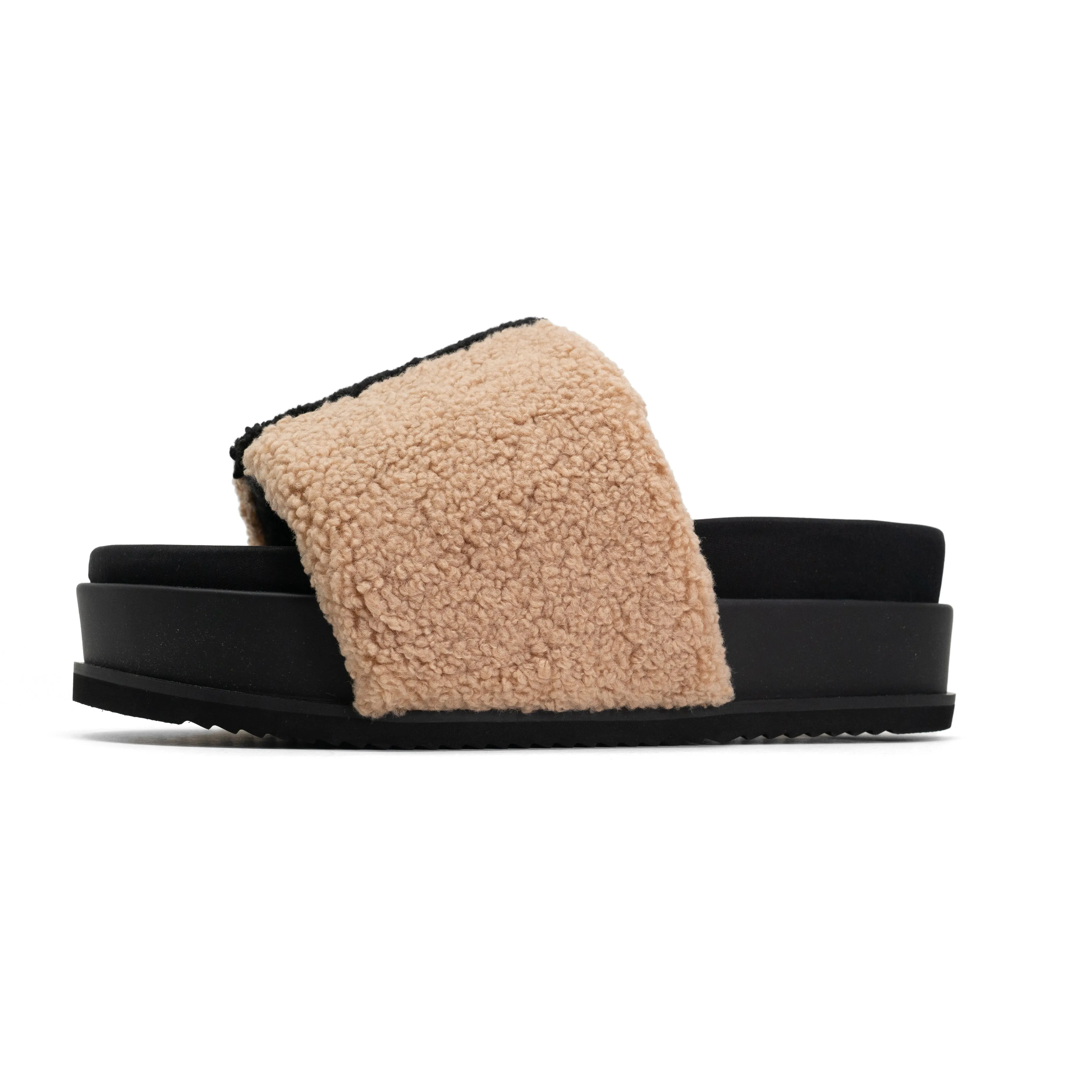 ROAM FUZZY STRIPE STACK PLATFORM BEIGE & BLACK FAUX SHEARLING