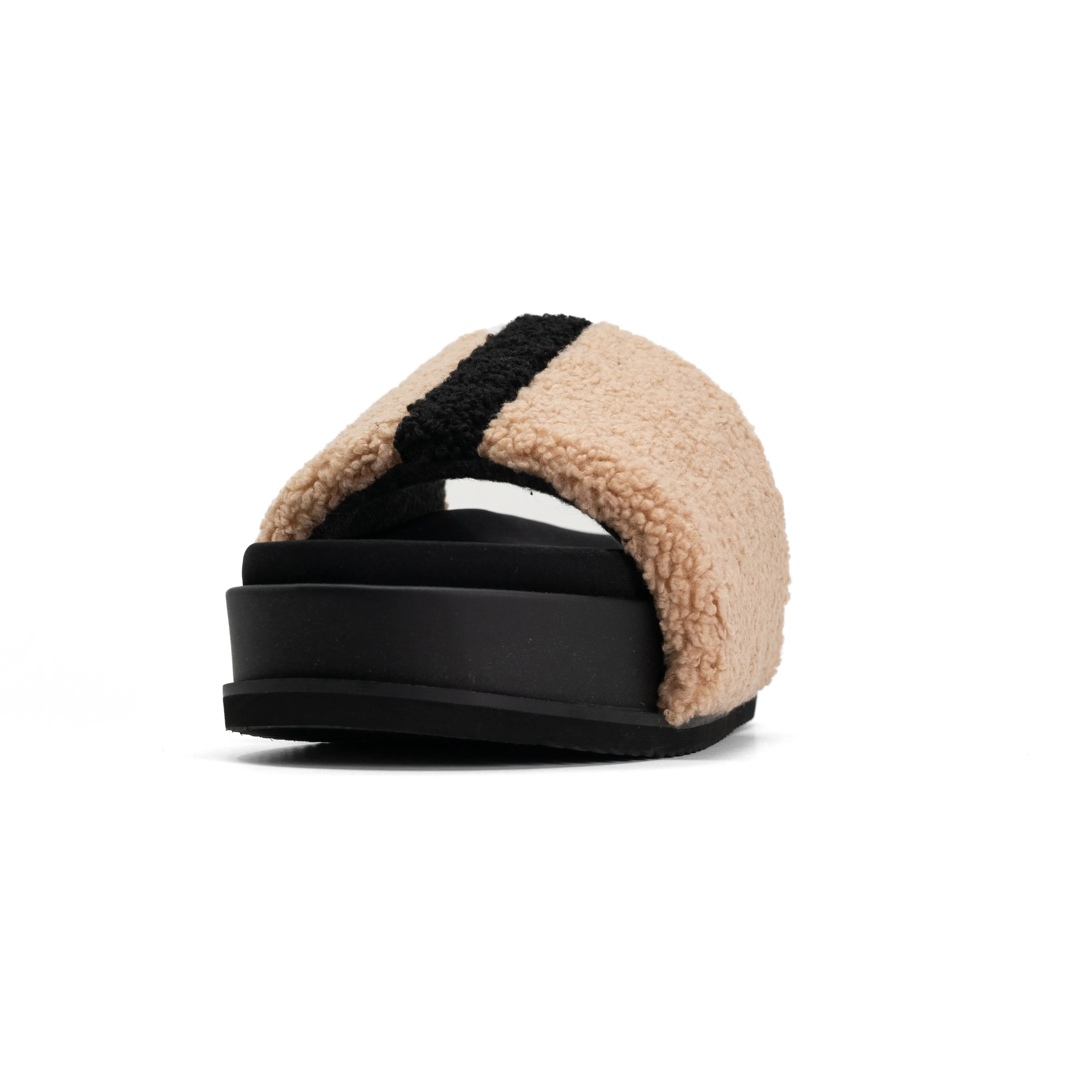 ROAM FUZZY STRIPE STACK PLATFORM BEIGE & BLACK FAUX SHEARLING