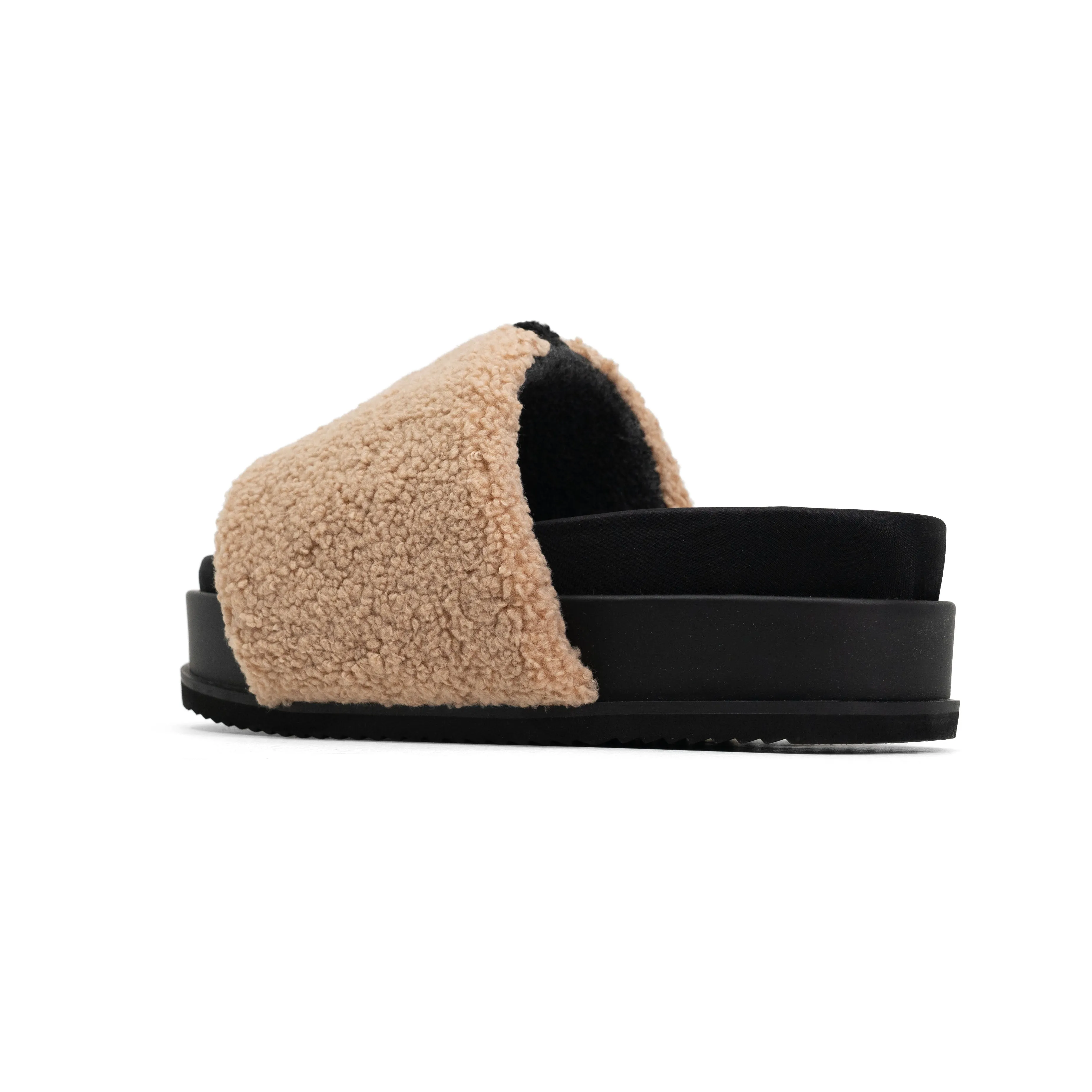ROAM FUZZY STRIPE STACK PLATFORM BEIGE & BLACK FAUX SHEARLING