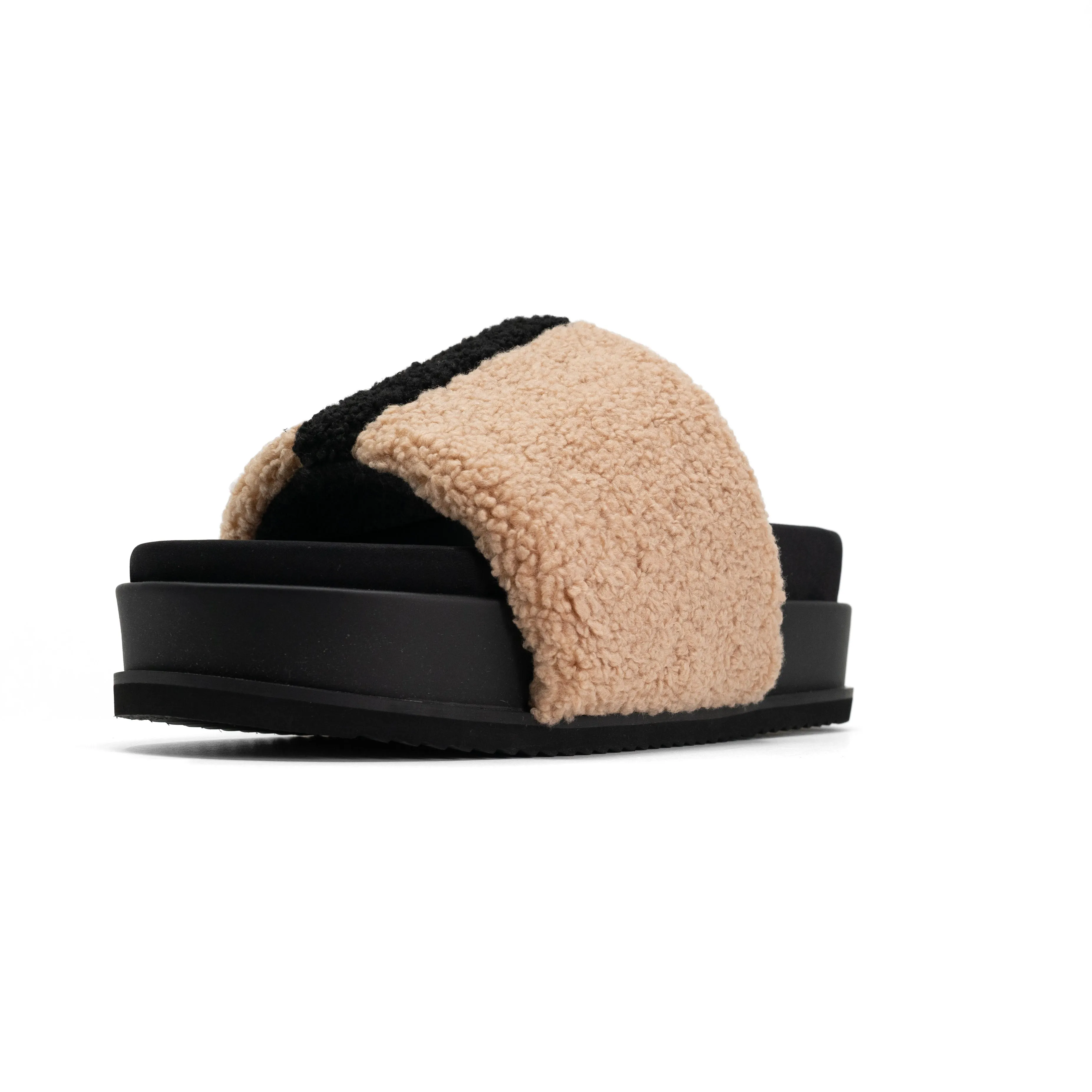 ROAM FUZZY STRIPE STACK PLATFORM BEIGE & BLACK FAUX SHEARLING