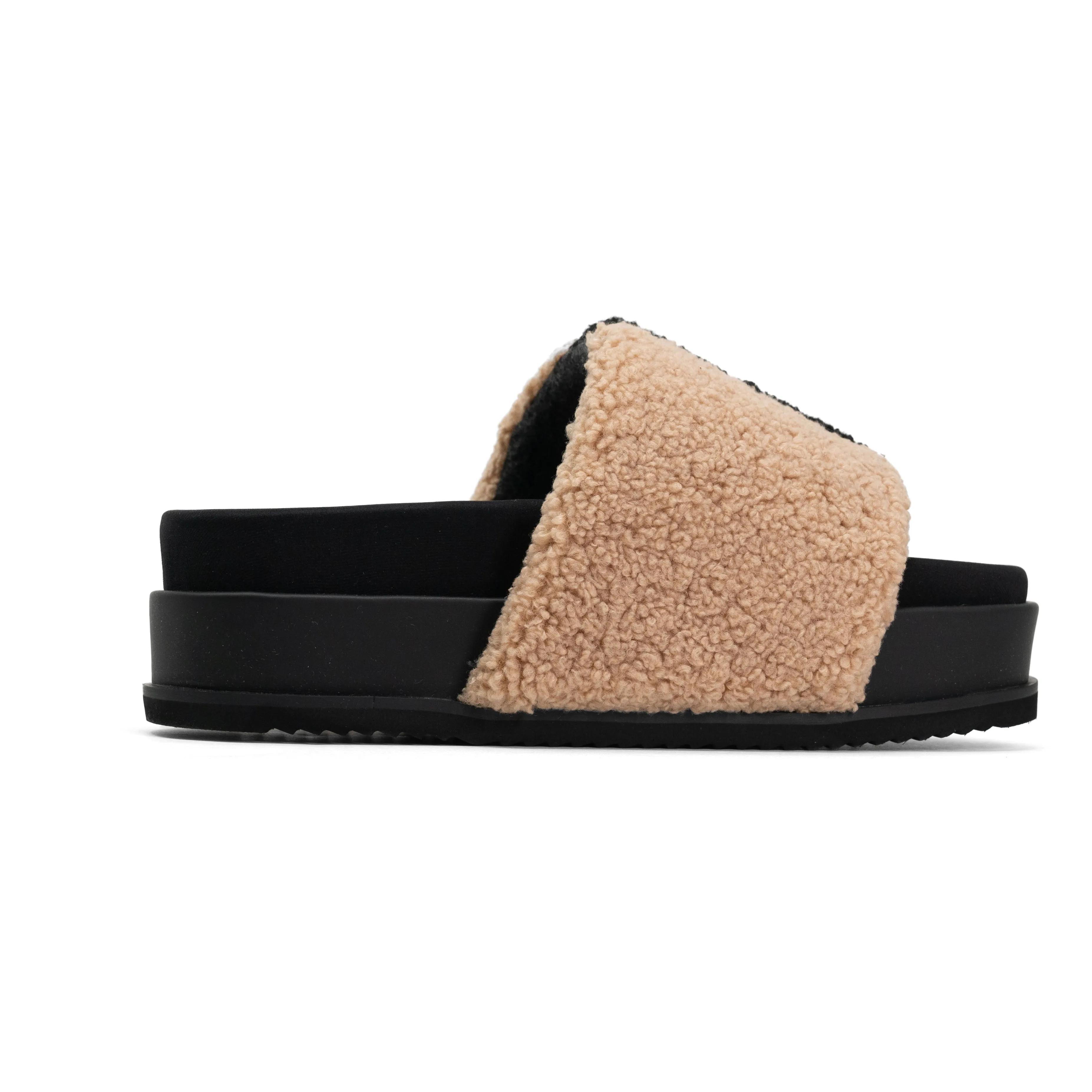 ROAM FUZZY STRIPE STACK PLATFORM BEIGE & BLACK FAUX SHEARLING