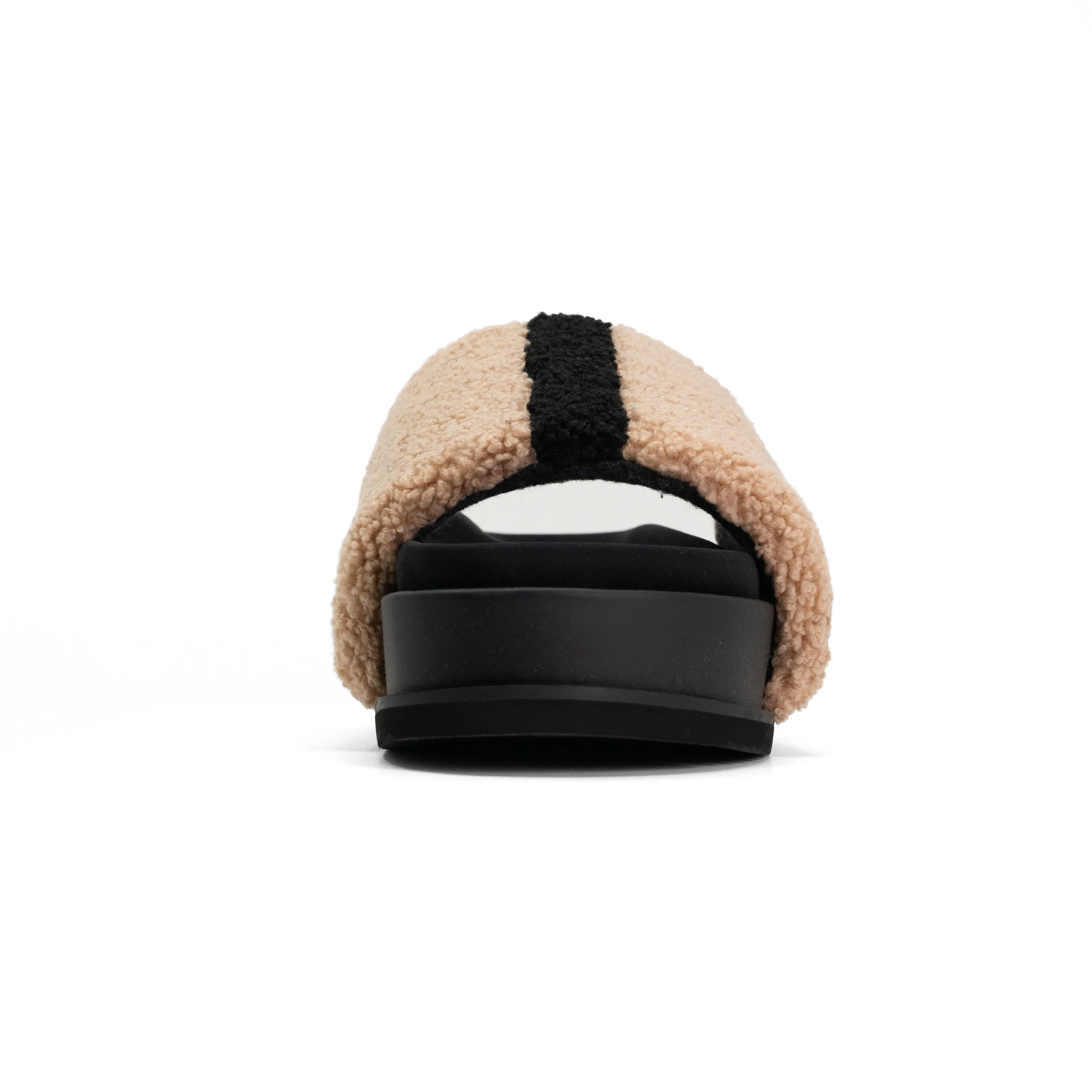 ROAM FUZZY STRIPE STACK PLATFORM BEIGE & BLACK FAUX SHEARLING
