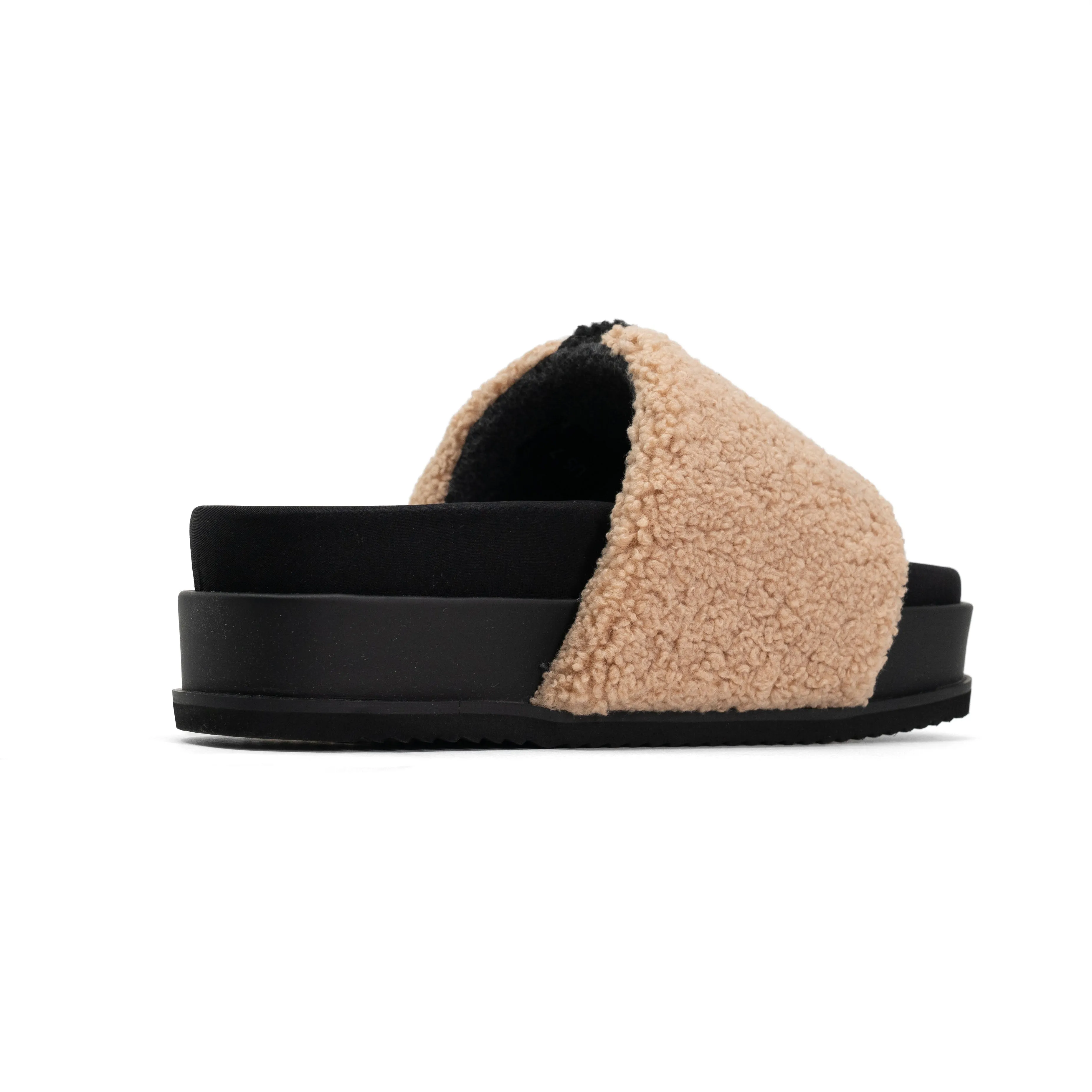 ROAM FUZZY STRIPE STACK PLATFORM BEIGE & BLACK FAUX SHEARLING