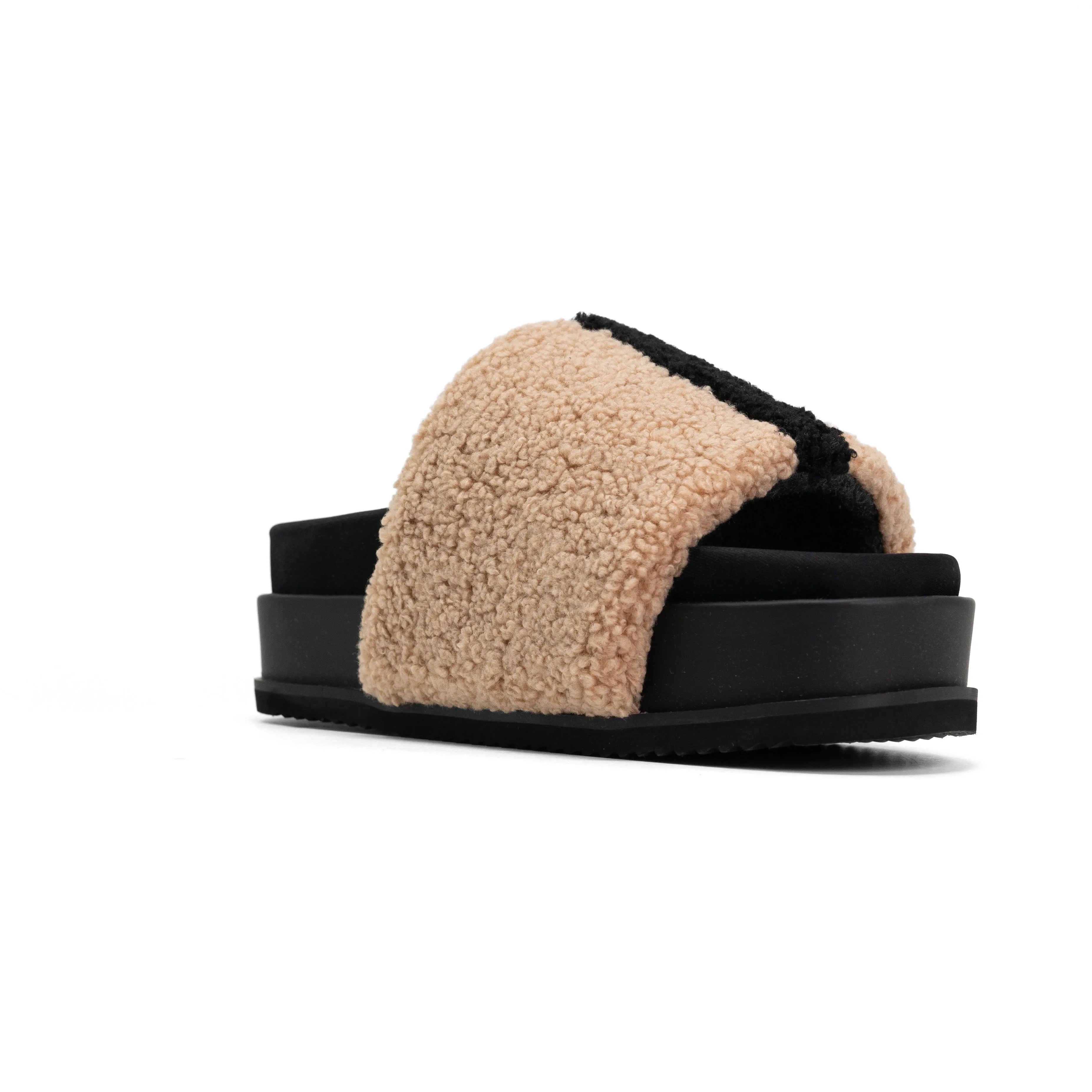 ROAM FUZZY STRIPE STACK PLATFORM BEIGE & BLACK FAUX SHEARLING
