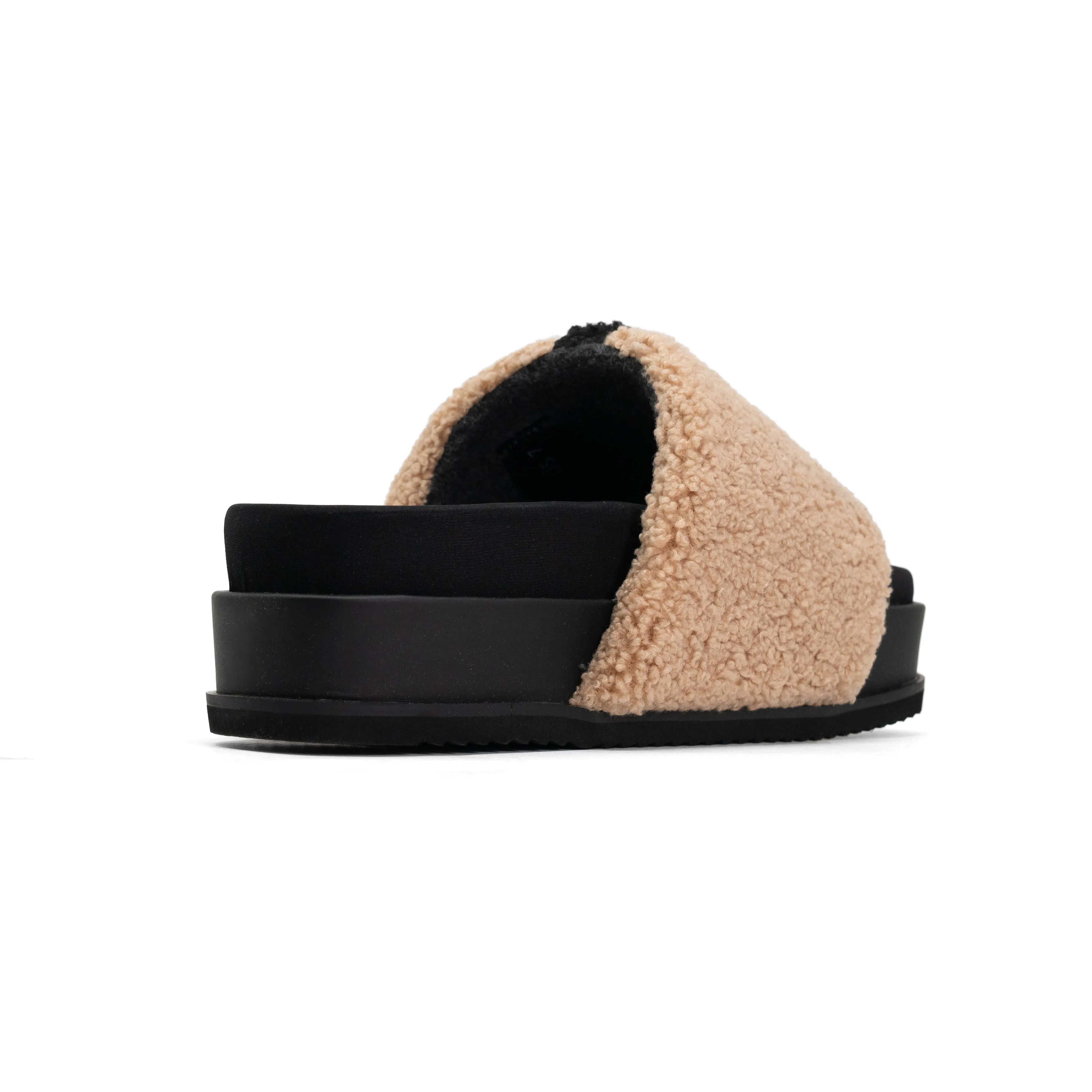 ROAM FUZZY STRIPE STACK PLATFORM BEIGE & BLACK FAUX SHEARLING