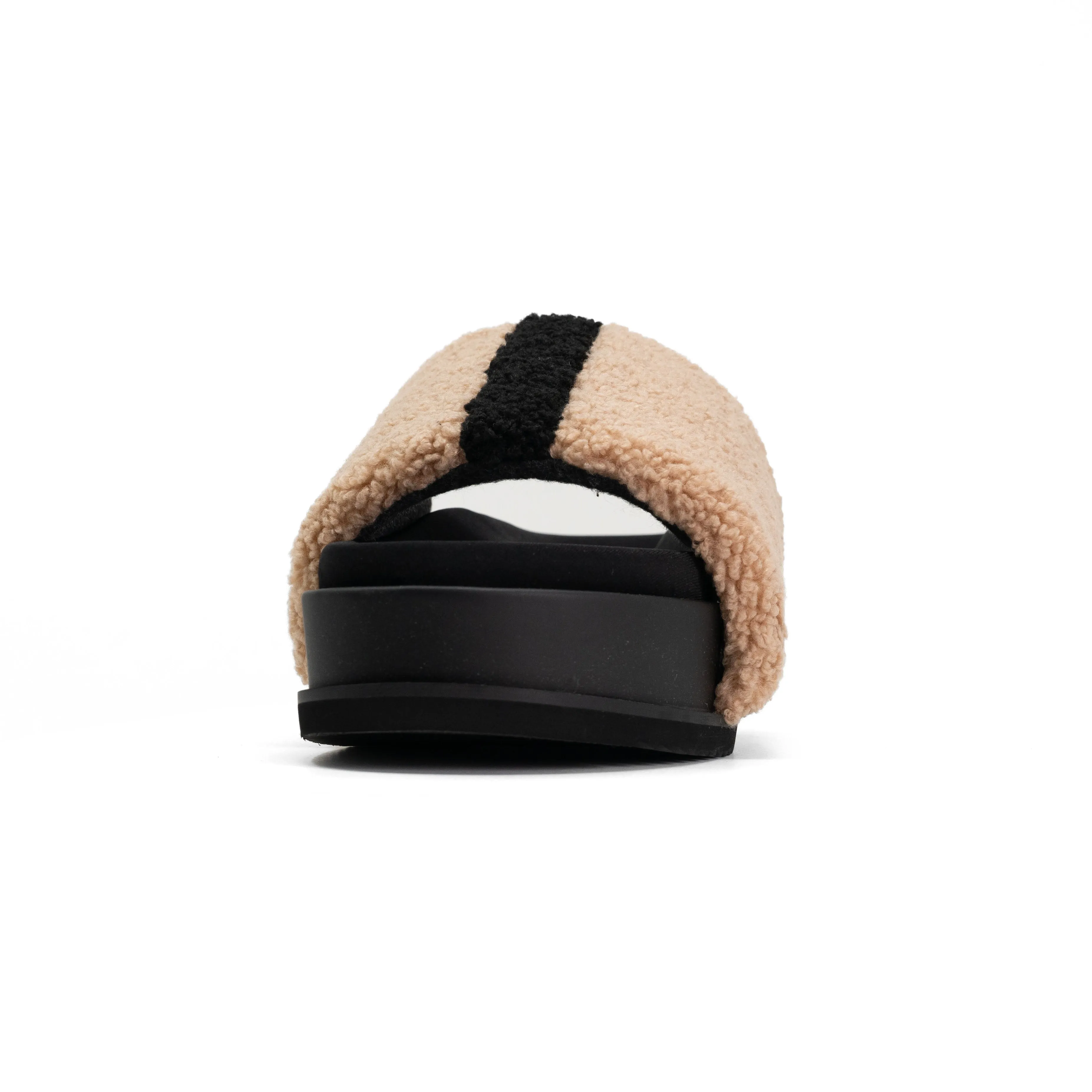 ROAM FUZZY STRIPE STACK PLATFORM BEIGE & BLACK FAUX SHEARLING
