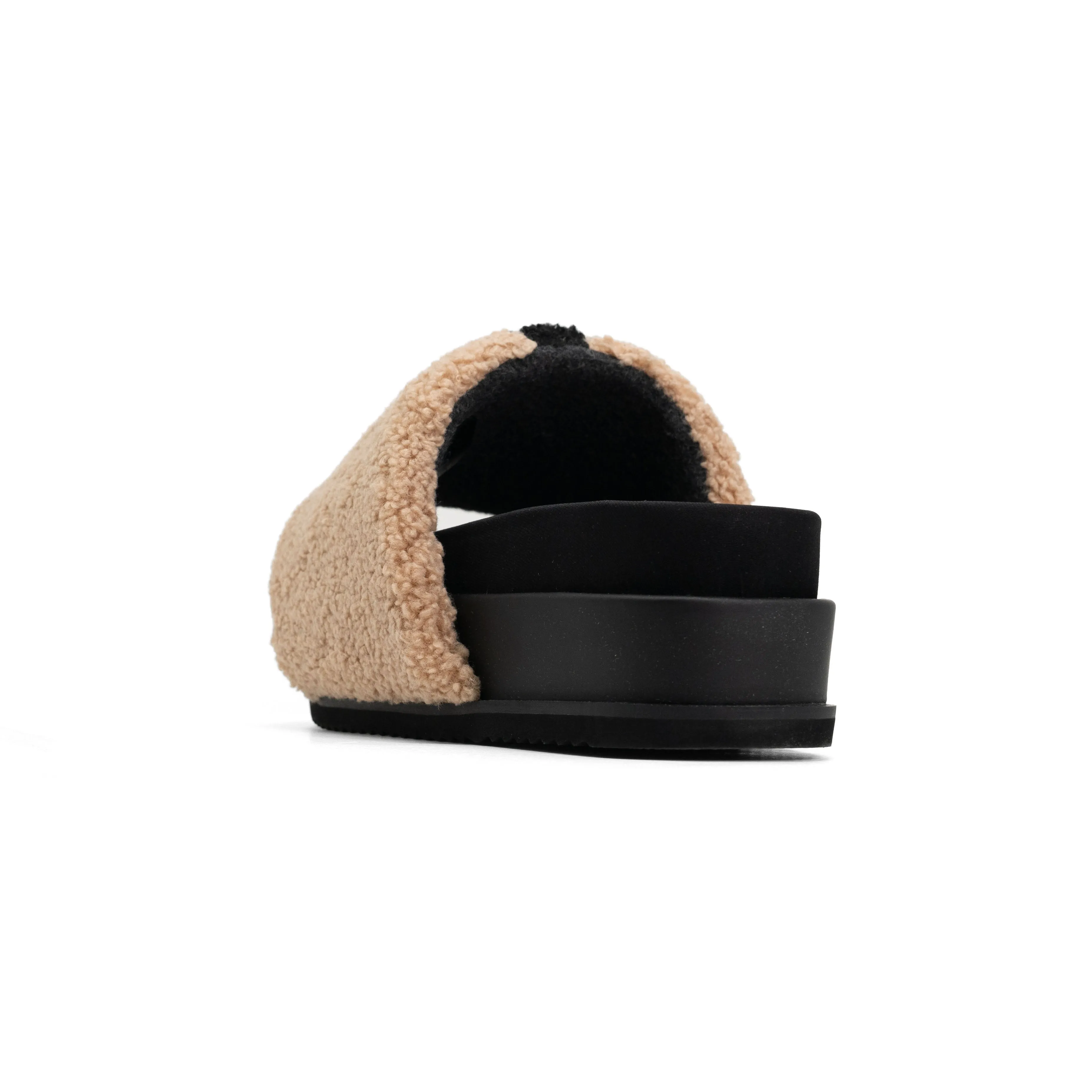 ROAM FUZZY STRIPE STACK PLATFORM BEIGE & BLACK FAUX SHEARLING