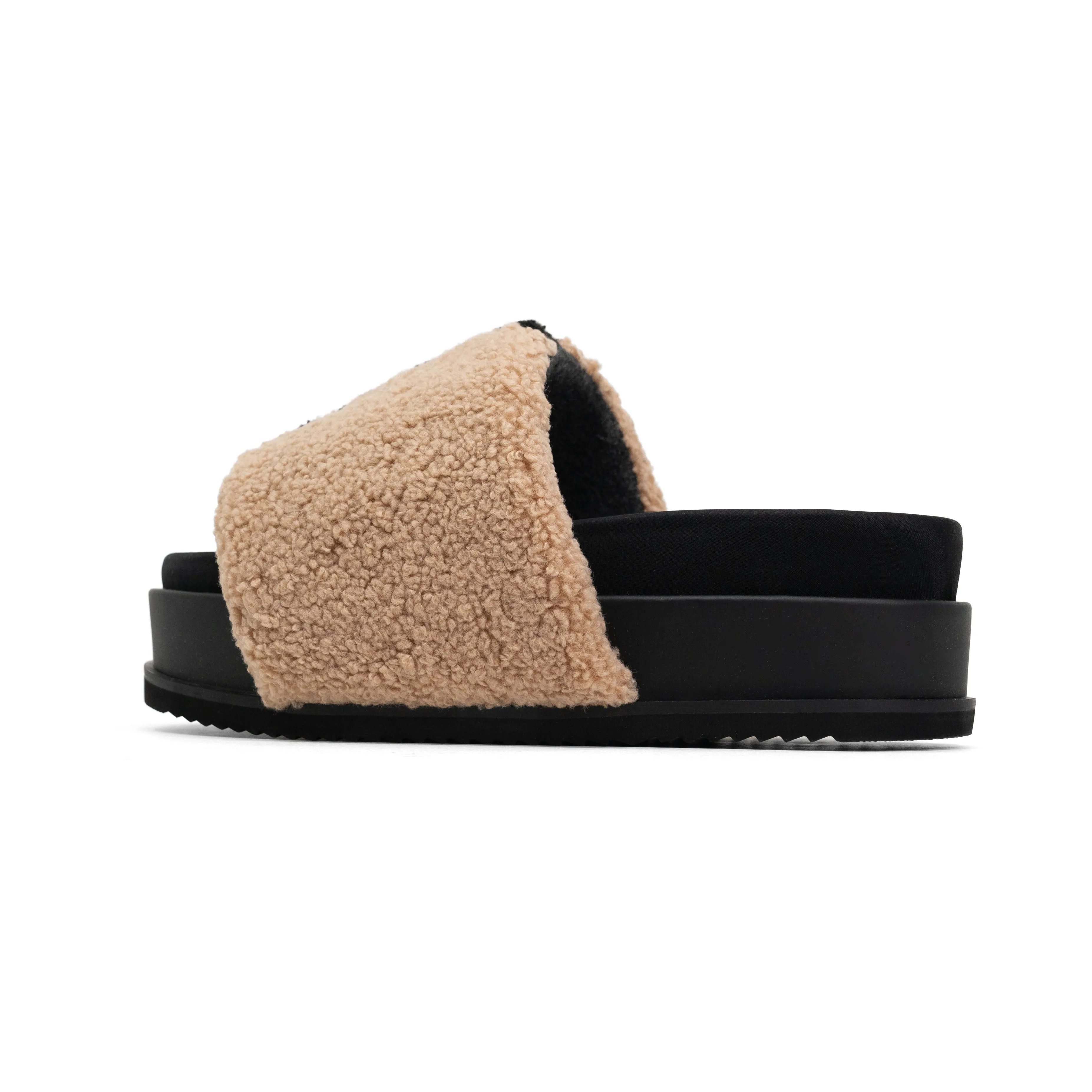 ROAM FUZZY STRIPE STACK PLATFORM BEIGE & BLACK FAUX SHEARLING