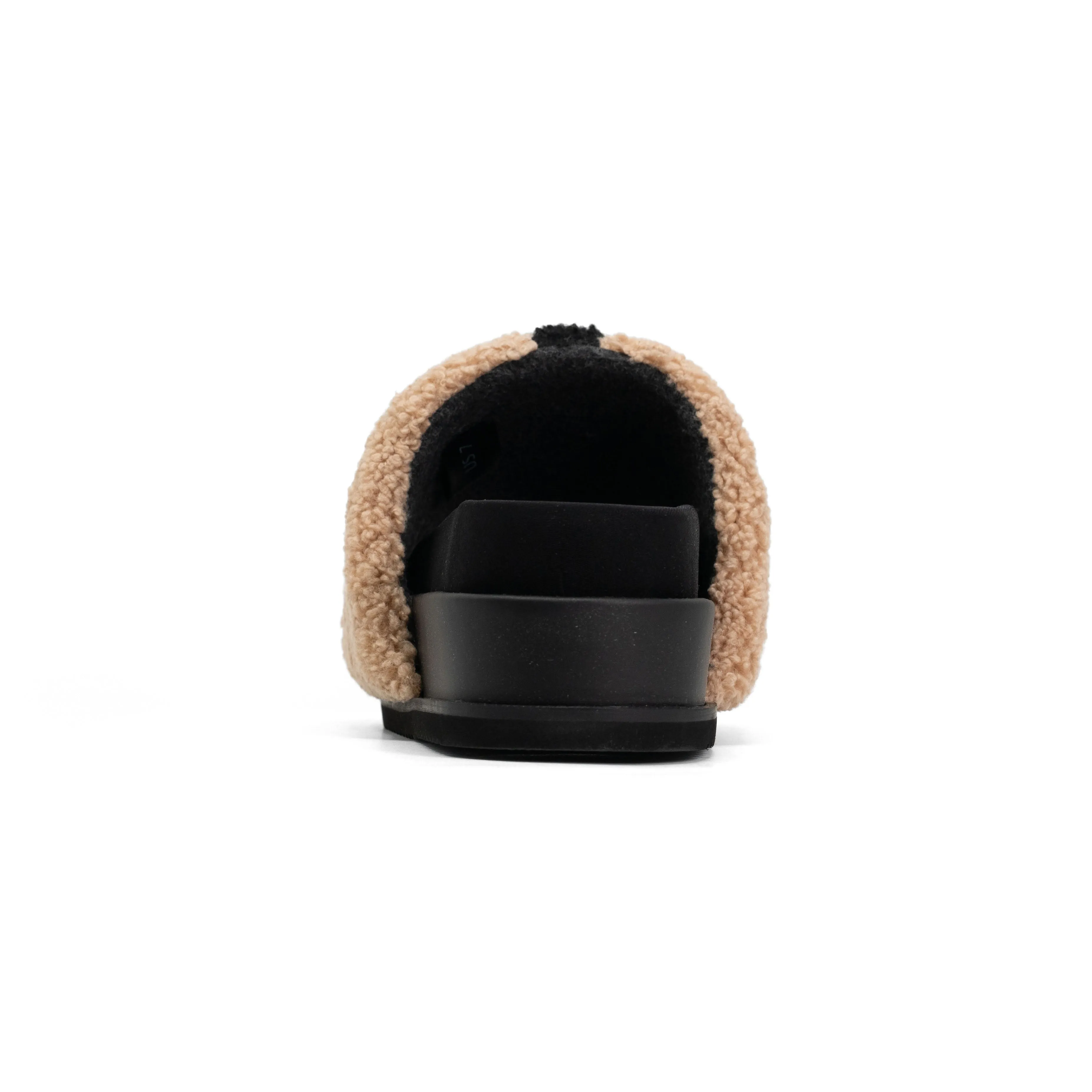 ROAM FUZZY STRIPE STACK PLATFORM BEIGE & BLACK FAUX SHEARLING