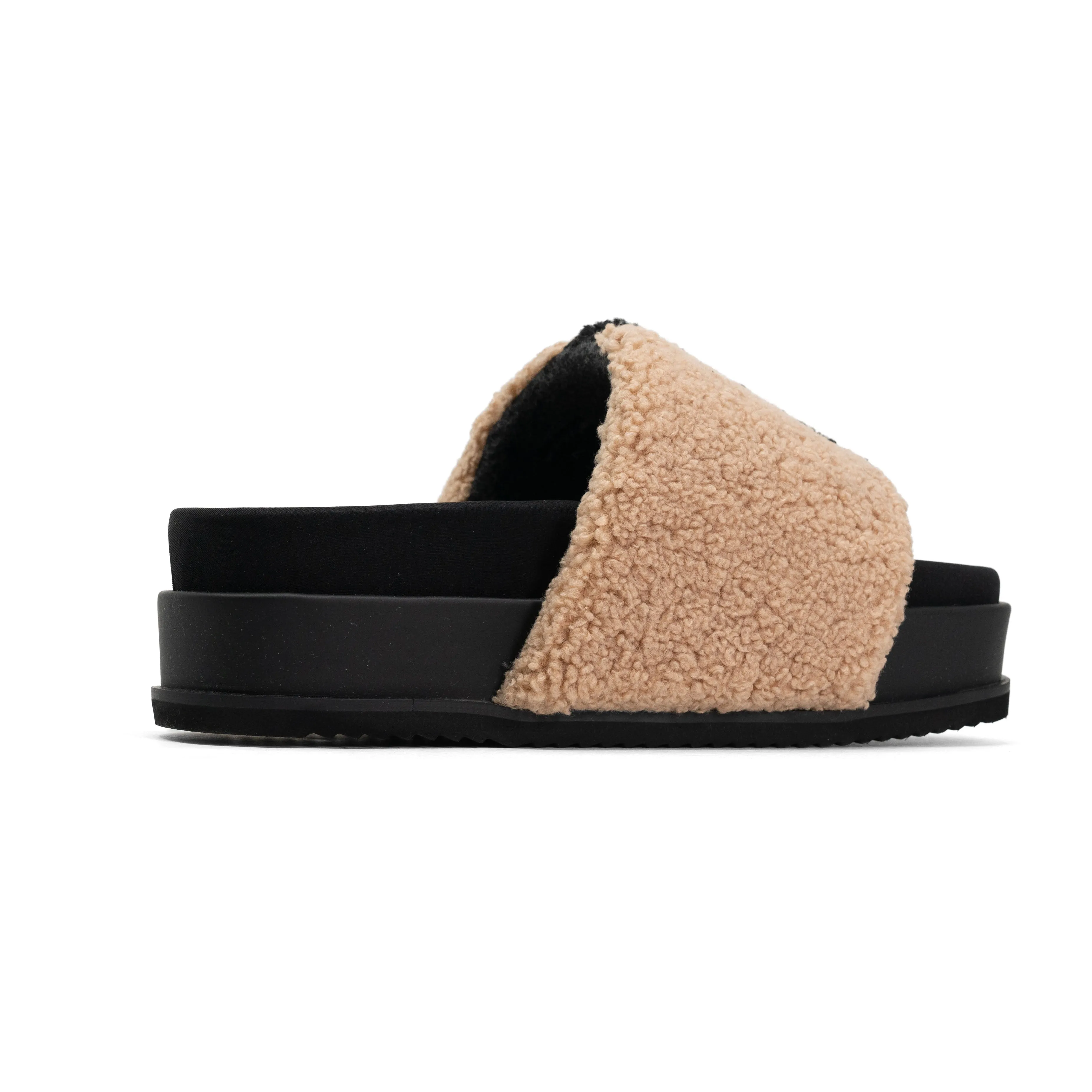 ROAM FUZZY STRIPE STACK PLATFORM BEIGE & BLACK FAUX SHEARLING