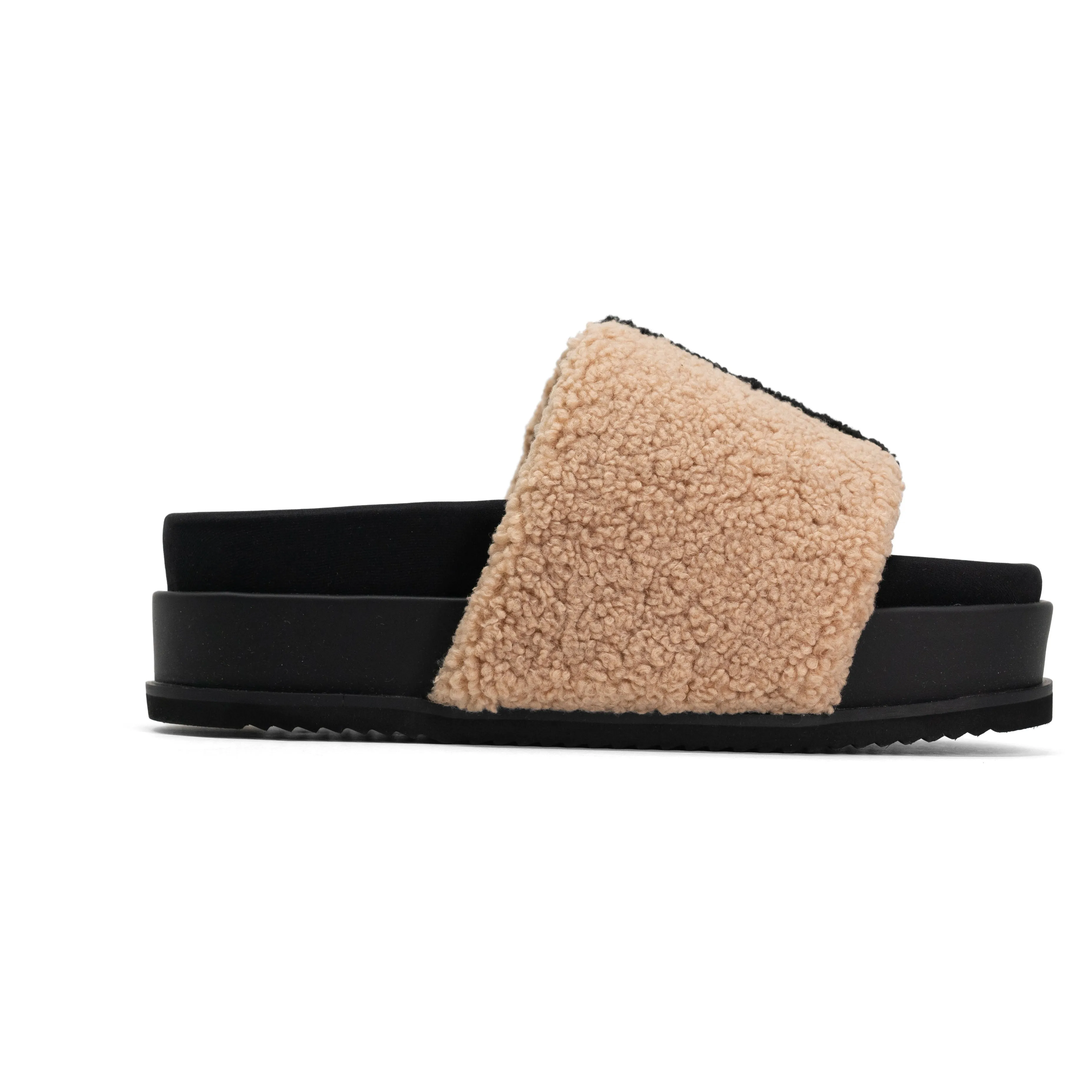 ROAM FUZZY STRIPE STACK PLATFORM BEIGE & BLACK FAUX SHEARLING