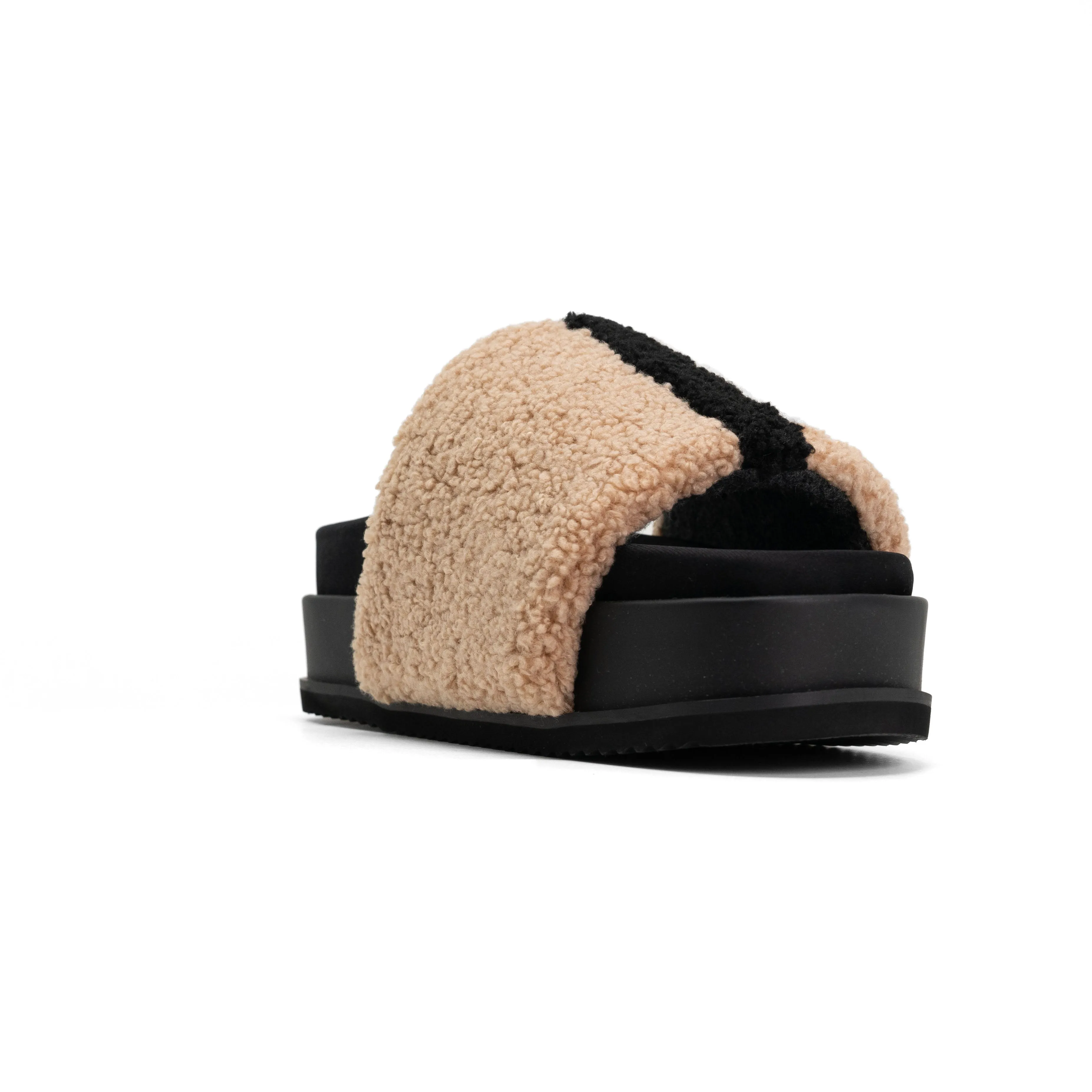 ROAM FUZZY STRIPE STACK PLATFORM BEIGE & BLACK FAUX SHEARLING