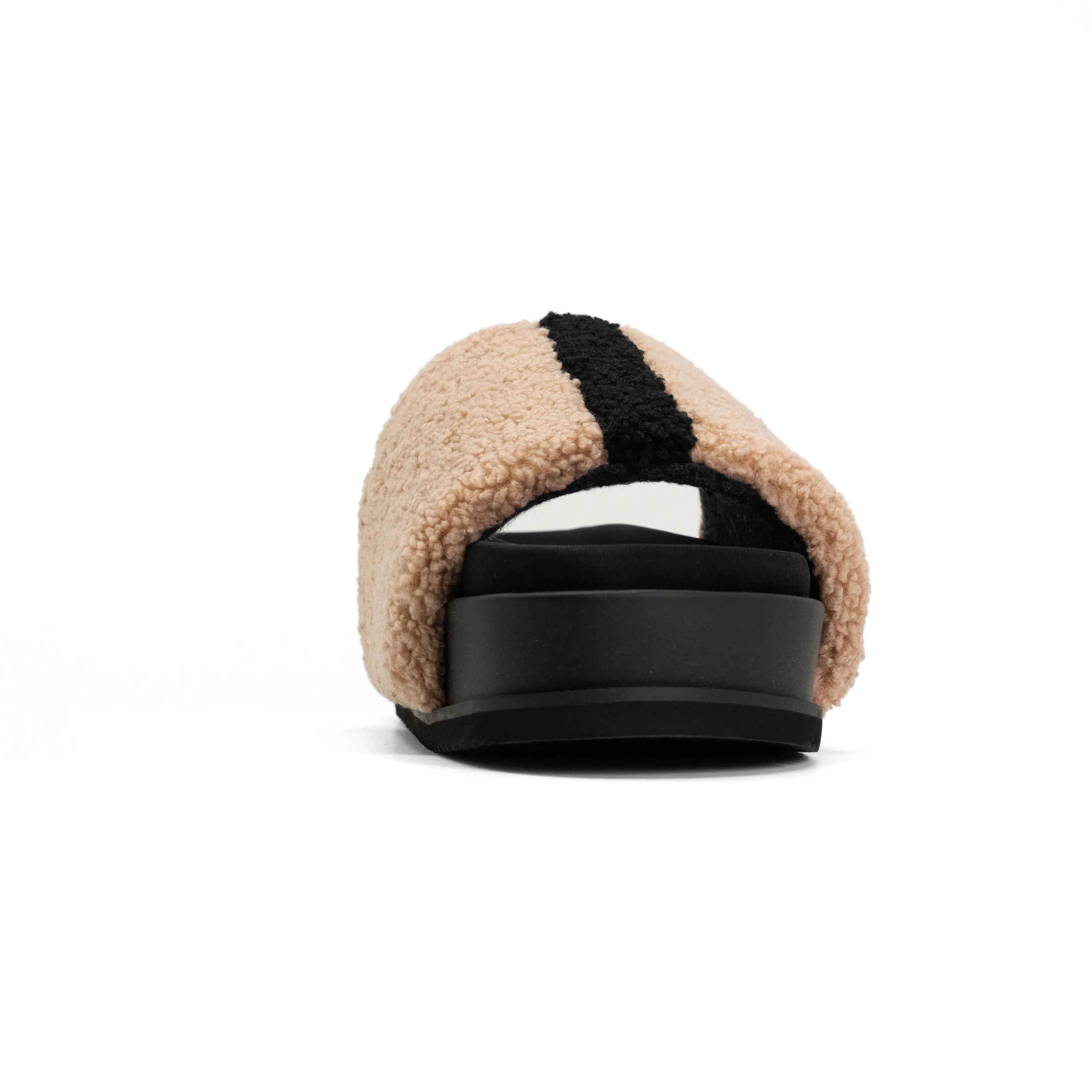 ROAM FUZZY STRIPE STACK PLATFORM BEIGE & BLACK FAUX SHEARLING