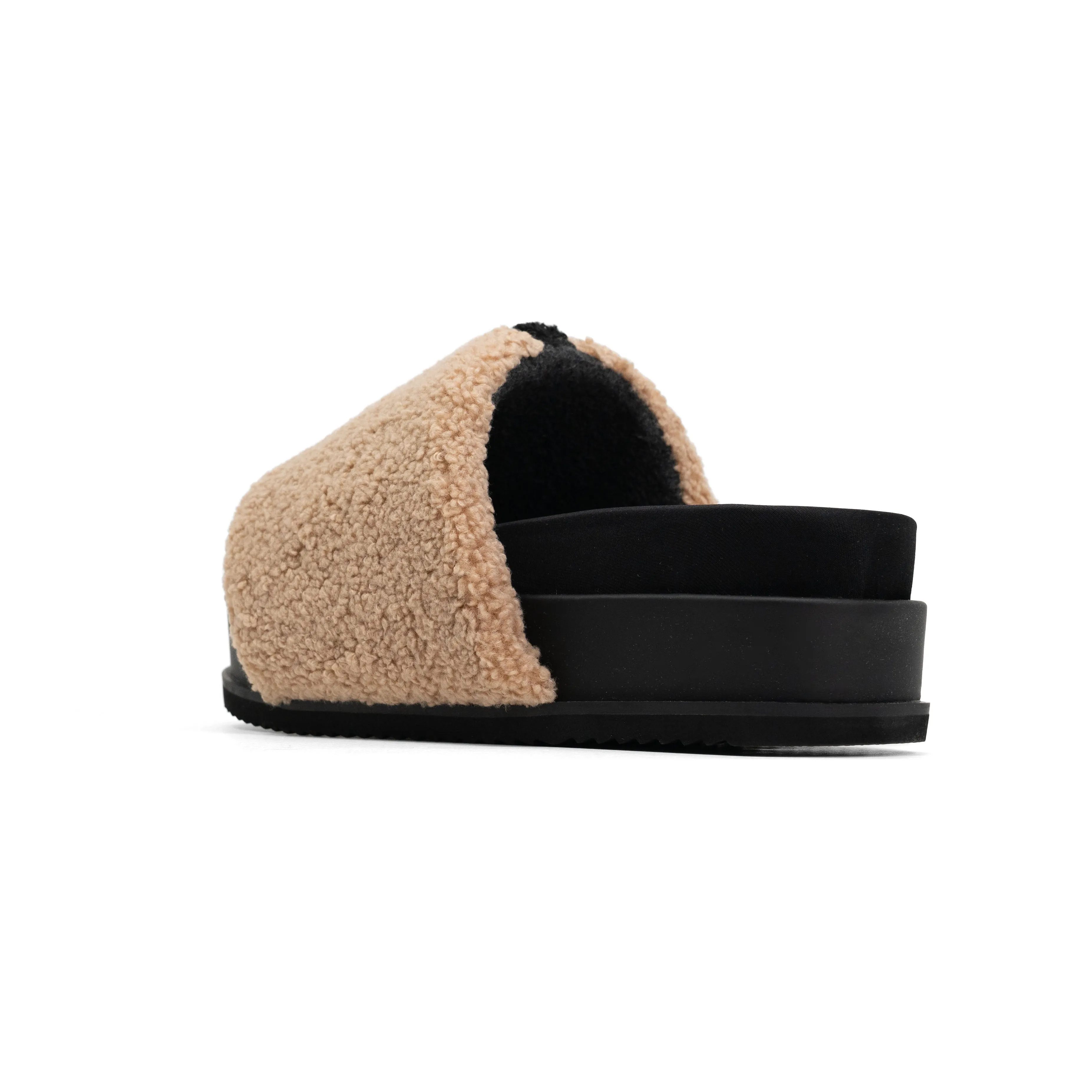 ROAM FUZZY STRIPE STACK PLATFORM BEIGE & BLACK FAUX SHEARLING