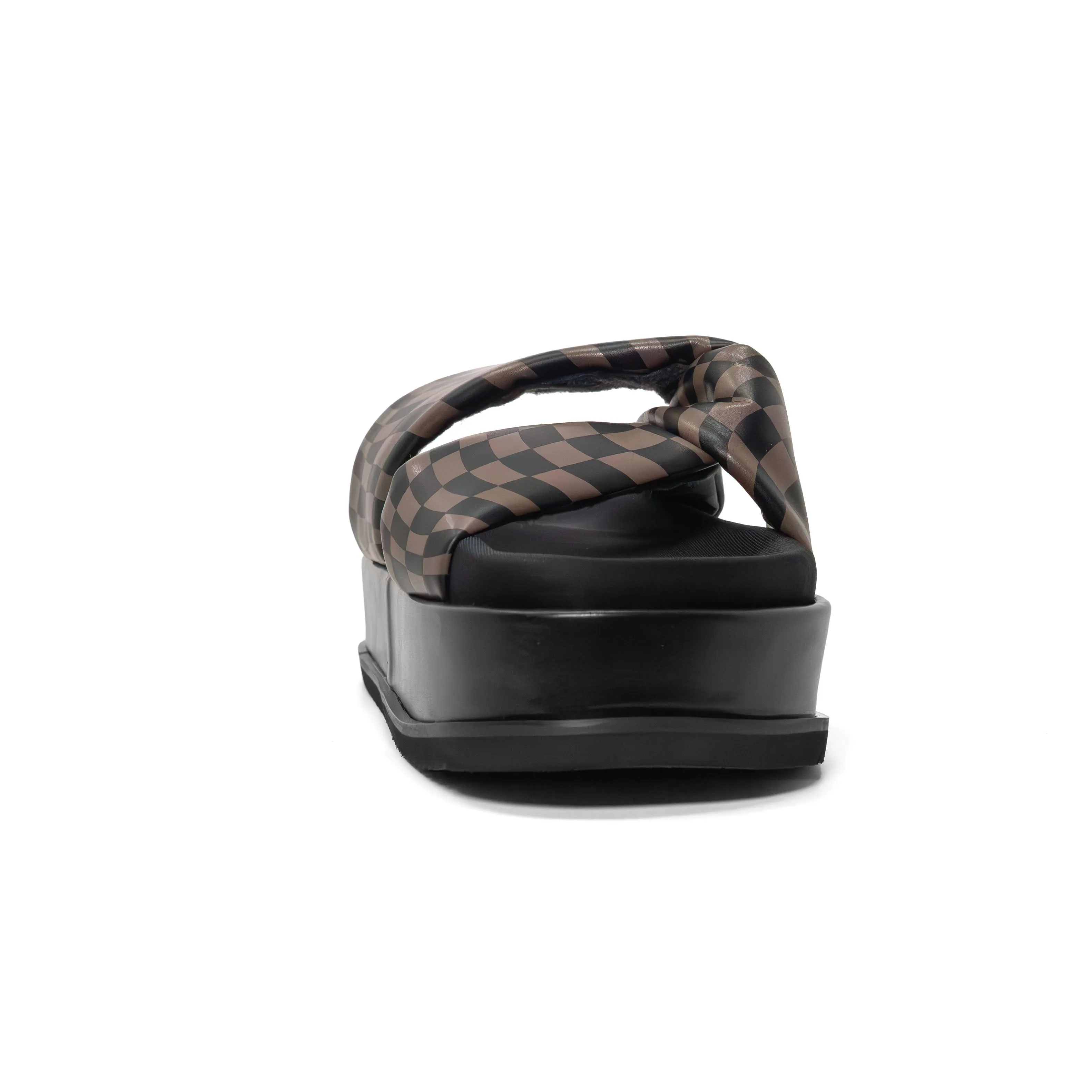 ROAM WAVY CHECK SIDE SLIP STACK PLATFORM BLACK & TAUPE VEGAN LEATHER