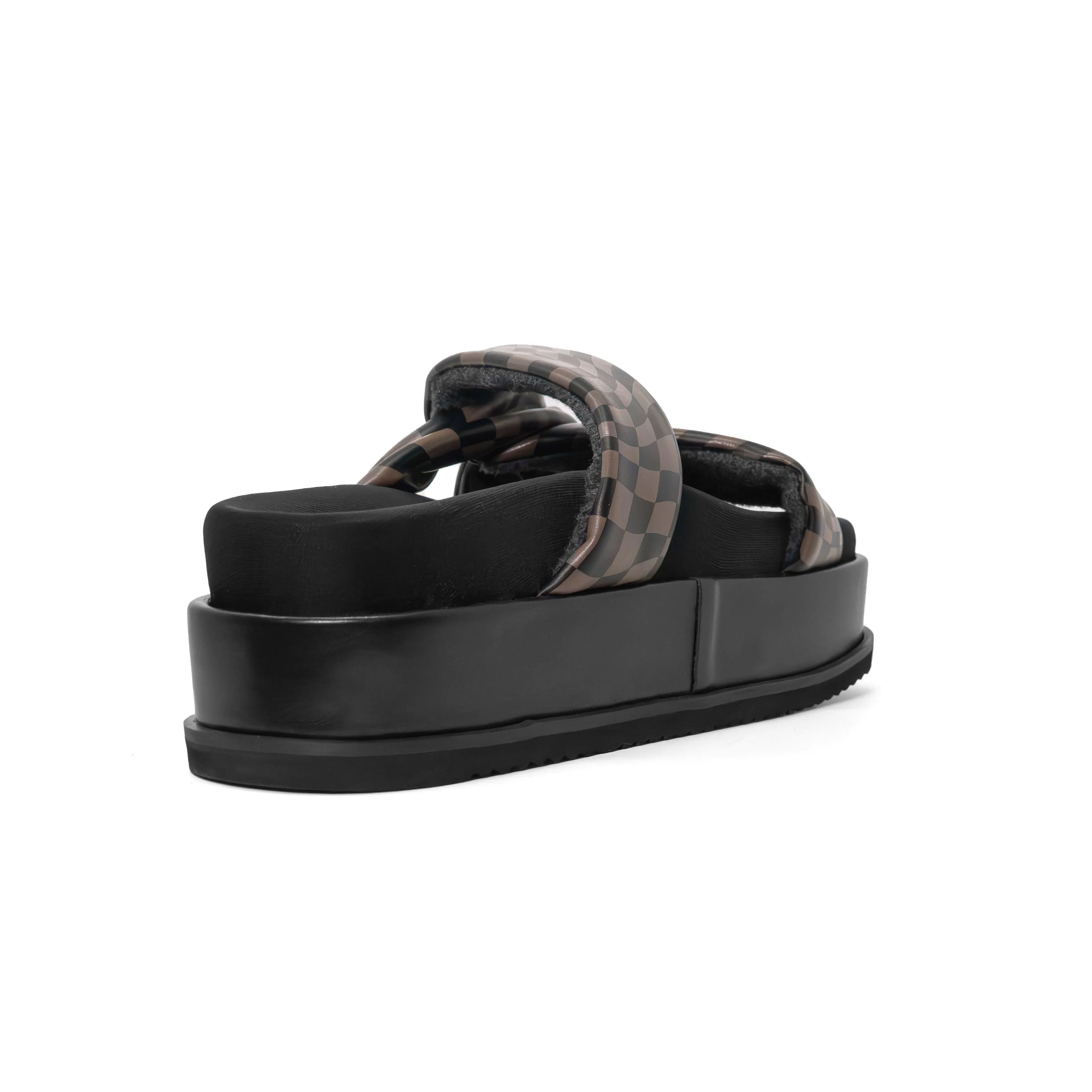 ROAM WAVY CHECK SIDE SLIP STACK PLATFORM BLACK & TAUPE VEGAN LEATHER