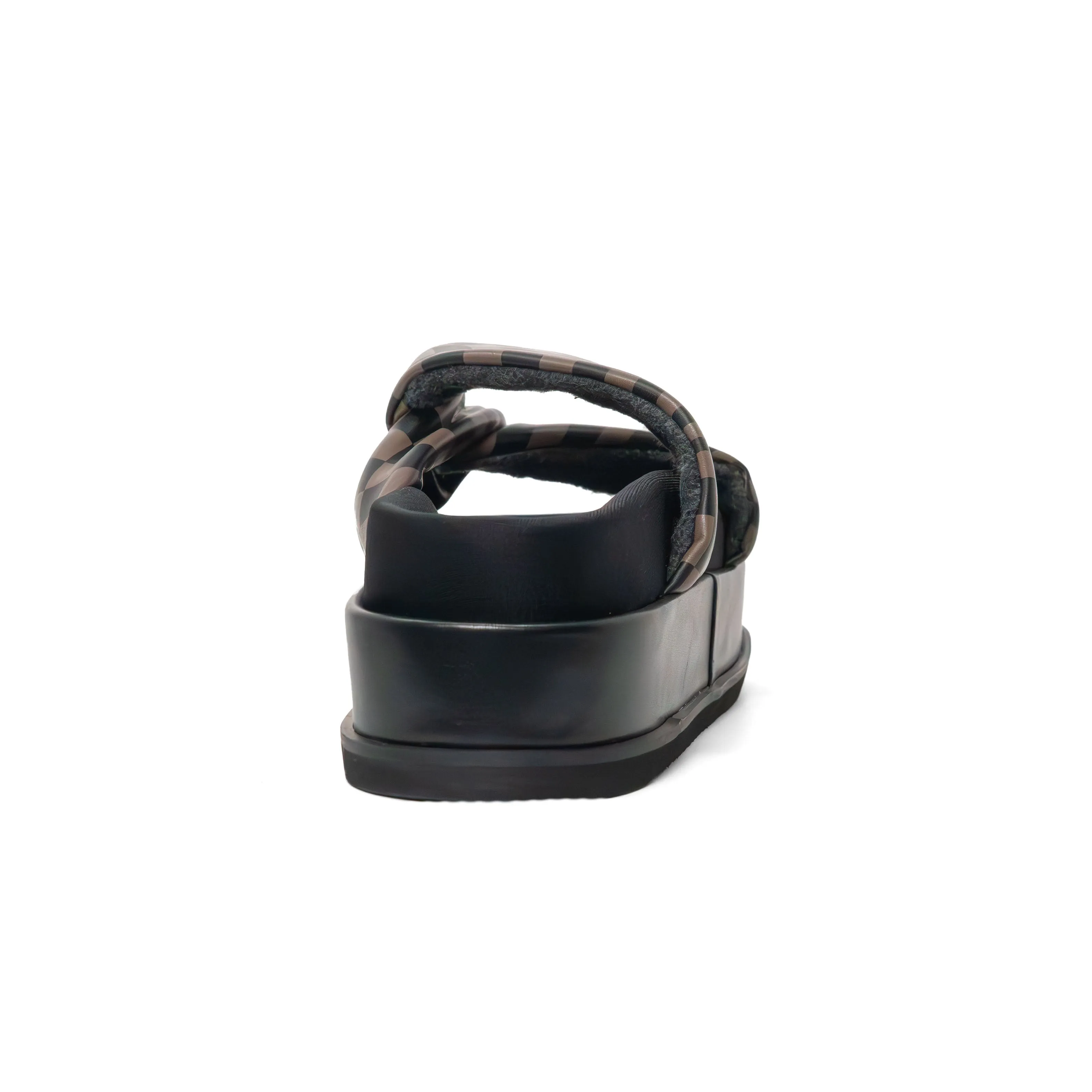 ROAM WAVY CHECK SIDE SLIP STACK PLATFORM BLACK & TAUPE VEGAN LEATHER