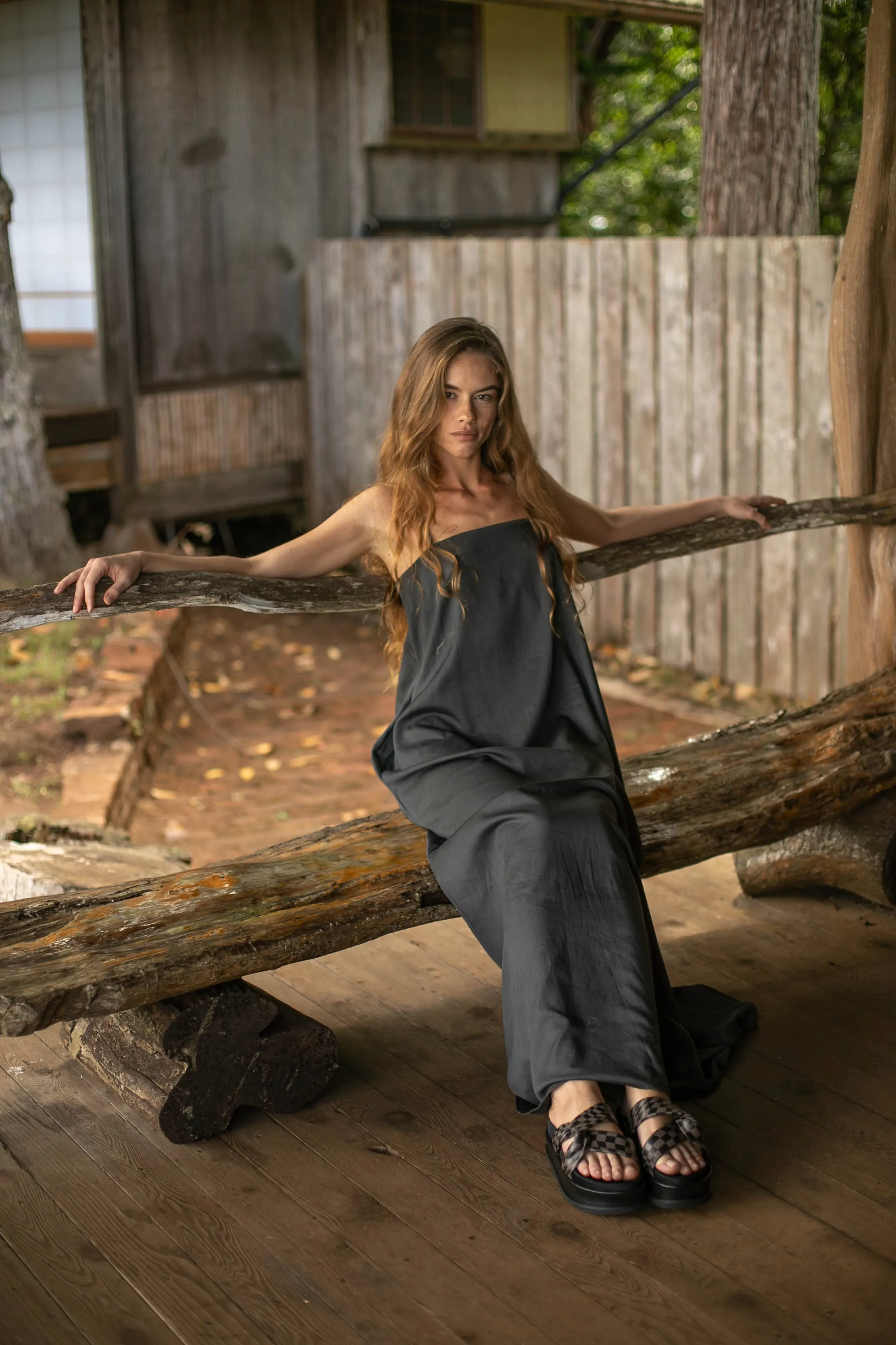 ROAM WAVY CHECK SIDE SLIP STACK PLATFORM BLACK & TAUPE VEGAN LEATHER