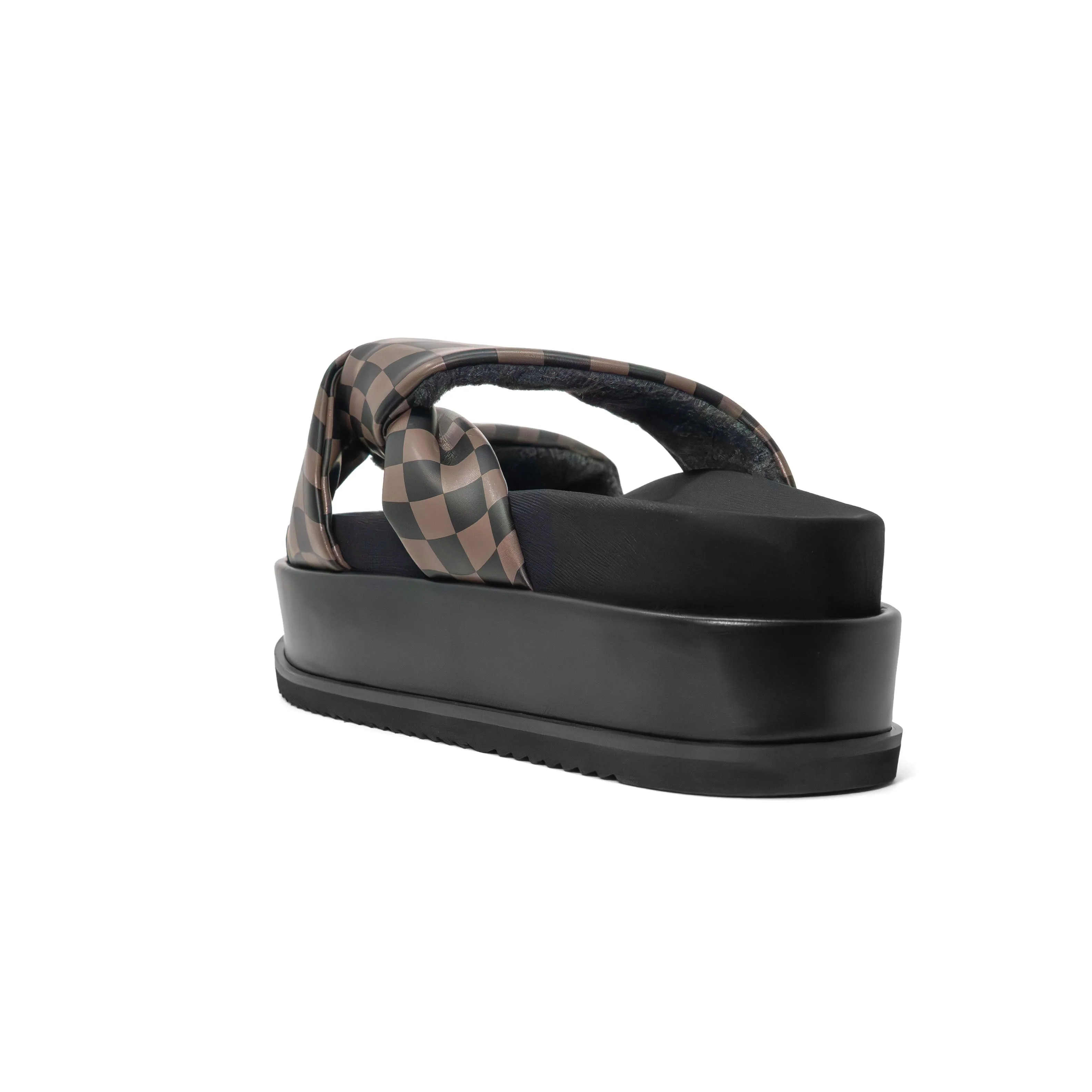 ROAM WAVY CHECK SIDE SLIP STACK PLATFORM BLACK & TAUPE VEGAN LEATHER