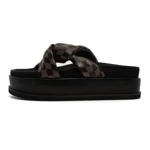 ROAM WAVY CHECK SIDE SLIP STACK PLATFORM BLACK & TAUPE VEGAN LEATHER