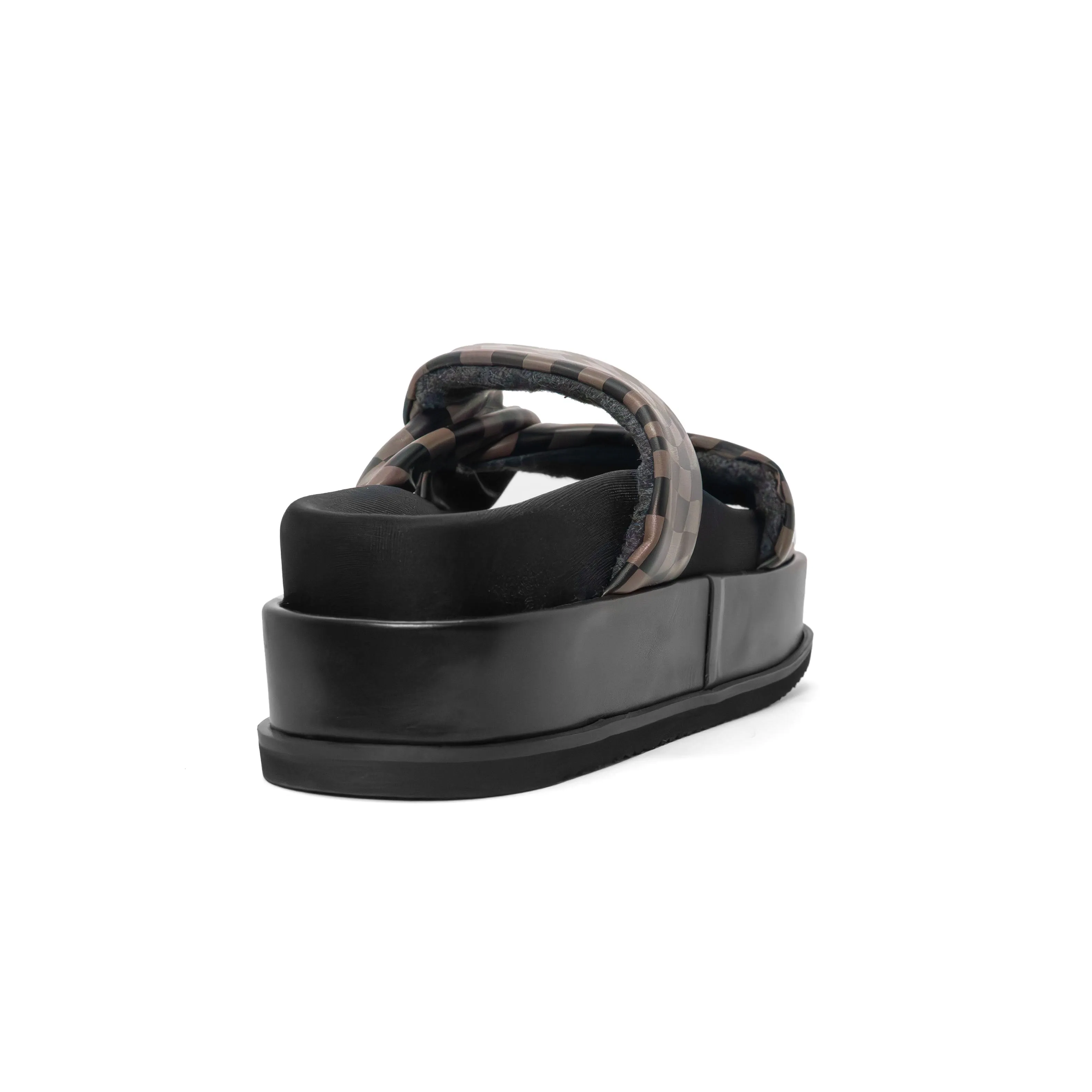 ROAM WAVY CHECK SIDE SLIP STACK PLATFORM BLACK & TAUPE VEGAN LEATHER