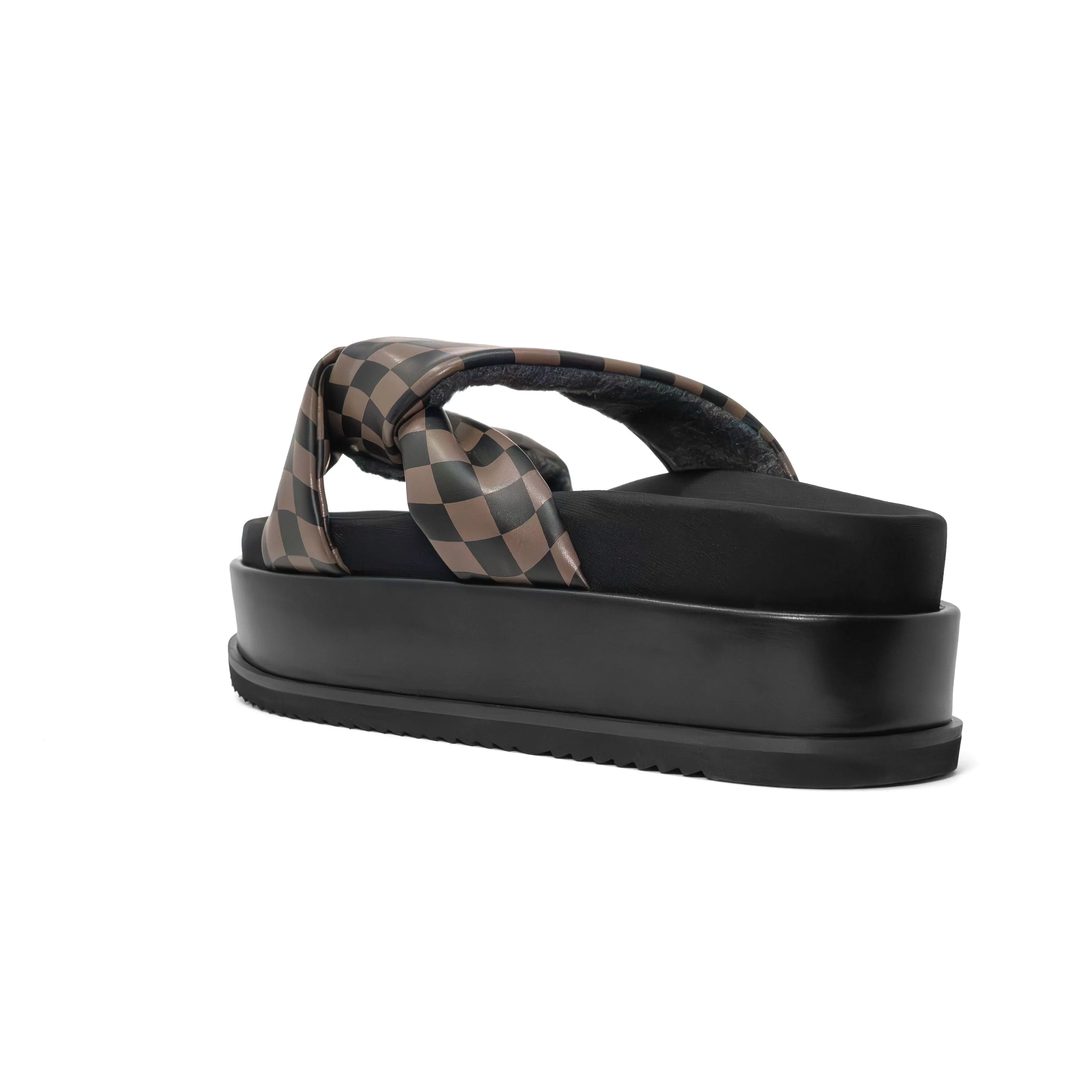 ROAM WAVY CHECK SIDE SLIP STACK PLATFORM BLACK & TAUPE VEGAN LEATHER