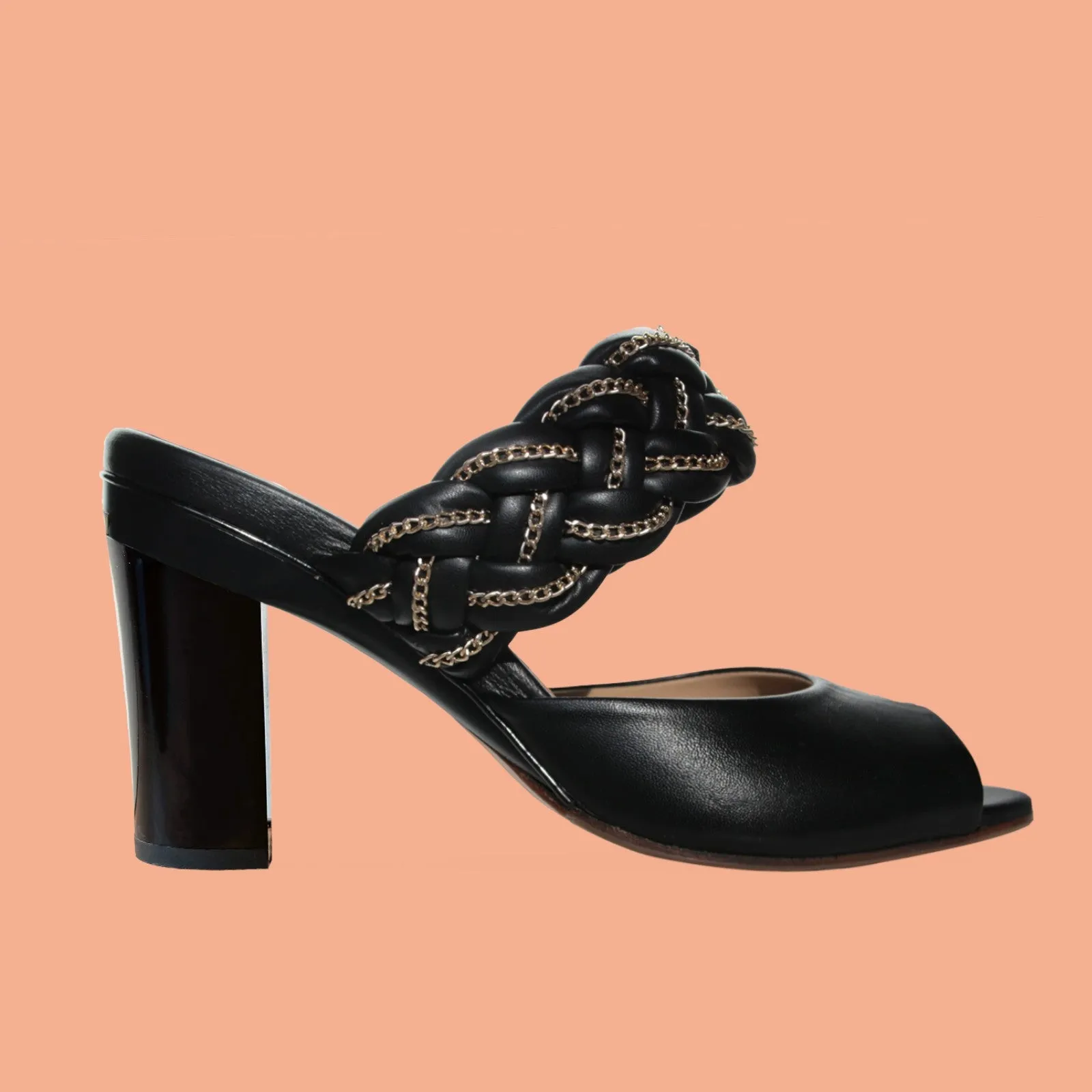Romy Black Lambskin Puff Slide