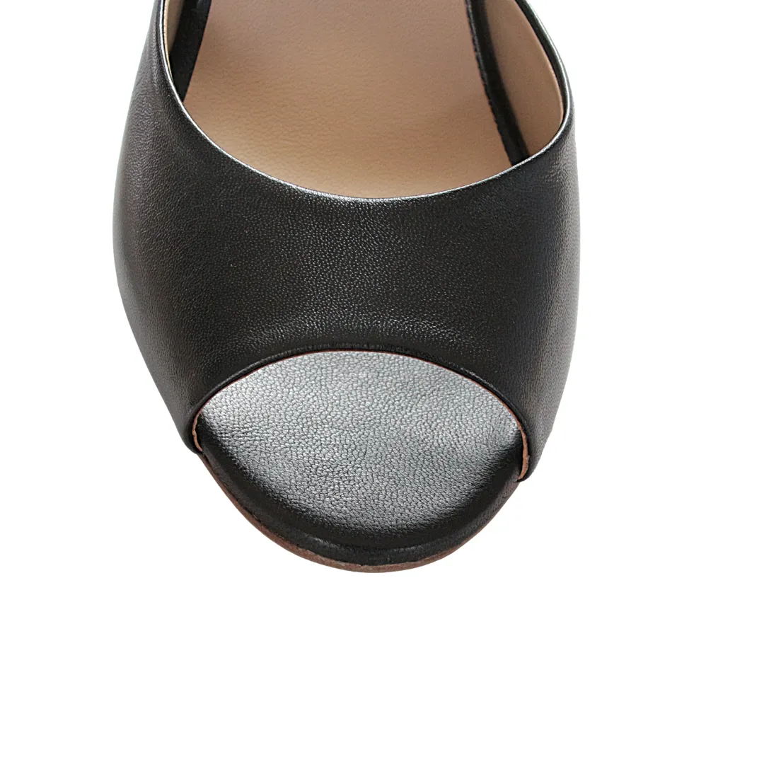 Romy Black Lambskin Puff Slide