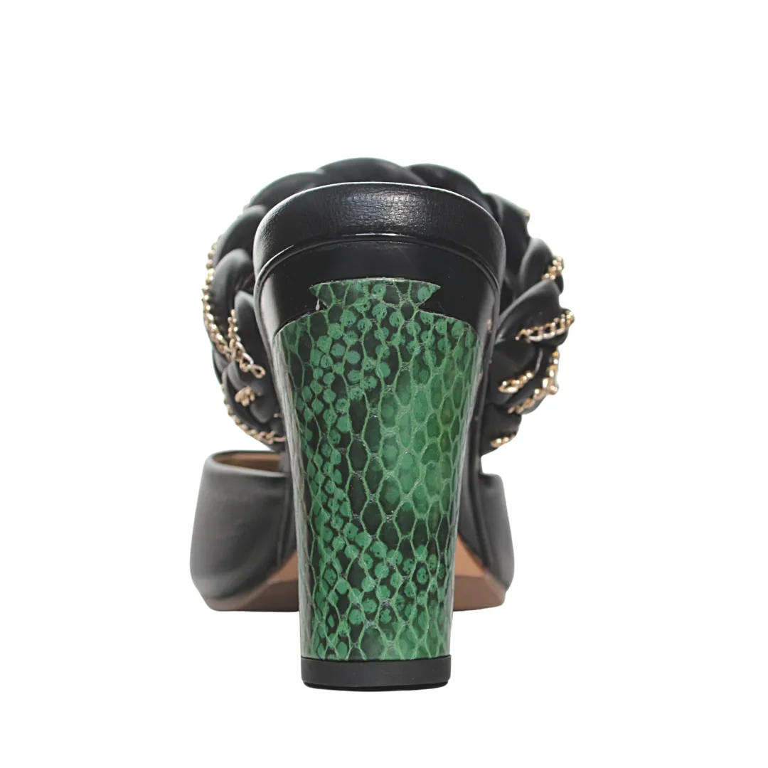 Romy Black Lambskin Puff Slide