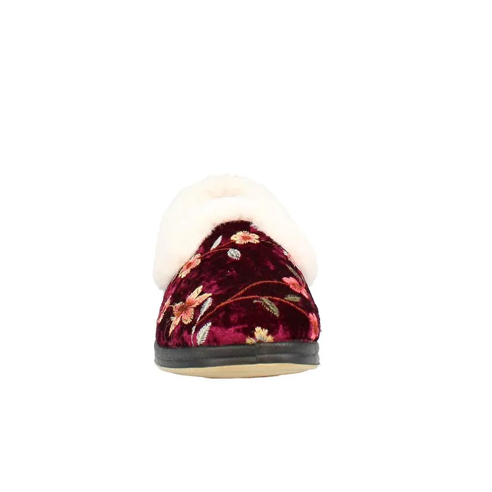 Shuropody Clarice22 Wide Fit Women's Slip On Slipper - Burgundy
