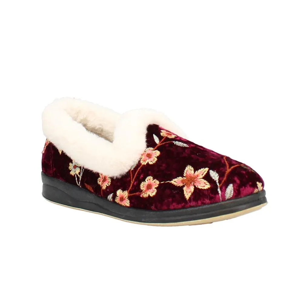 Shuropody Clarice22 Wide Fit Women's Slip On Slipper - Burgundy