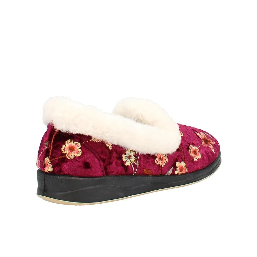 Shuropody Clarice22 Wide Fit Women's Slip On Slipper - Burgundy
