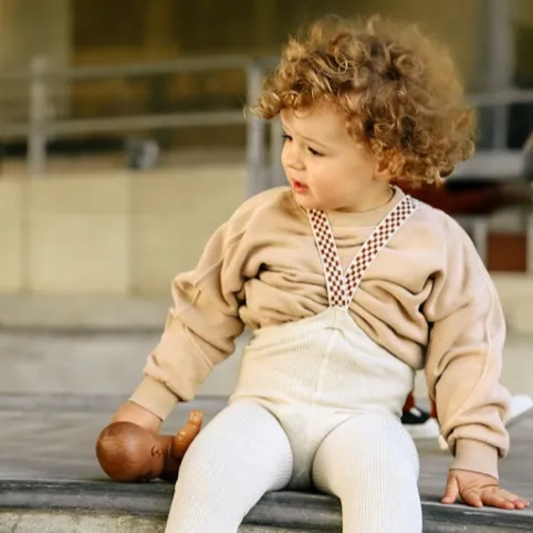 Silly Silas Stockholm Footless Tights with Checkerboard Braces (Cream Check)