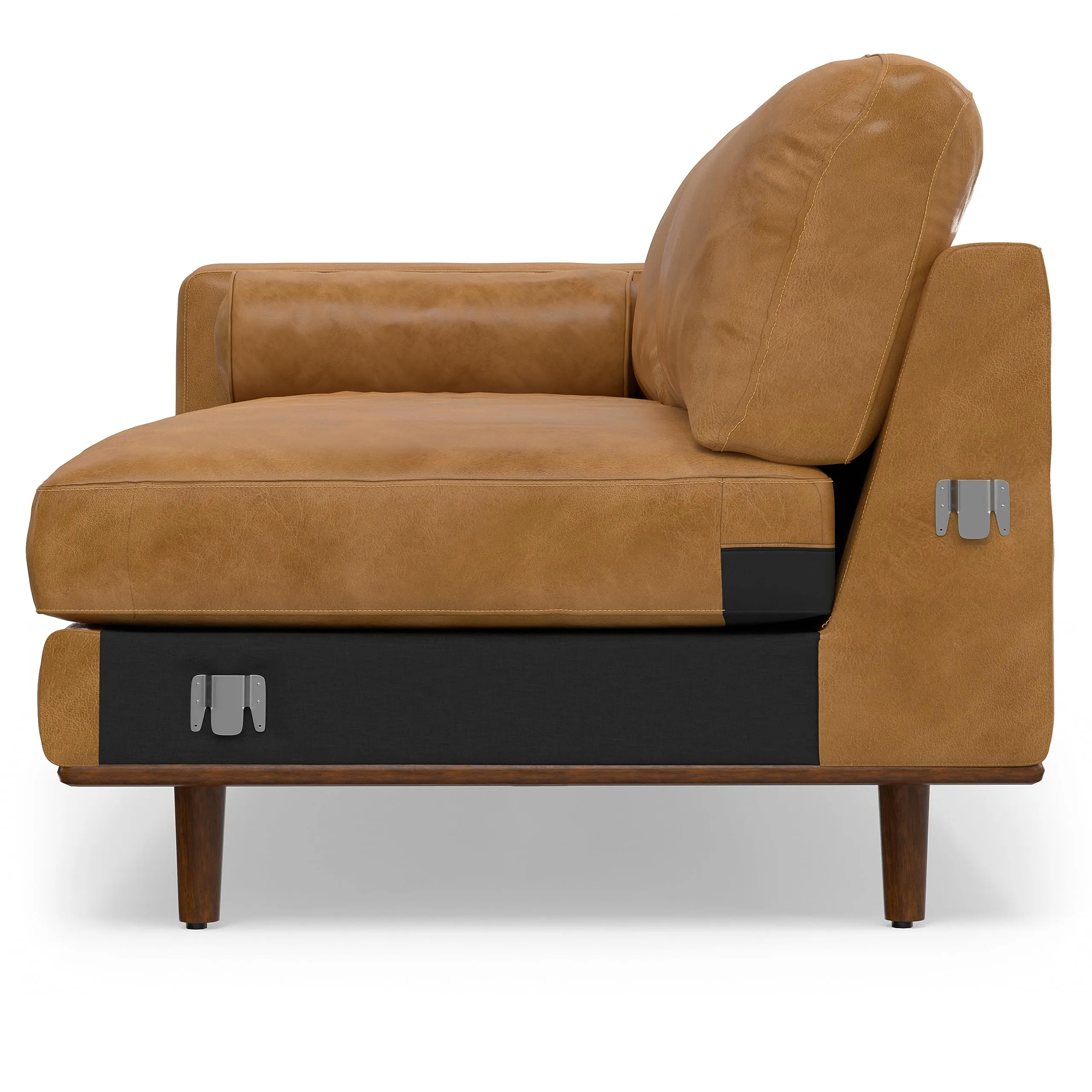 SIMPLIHOME Morrison Mid Century Genuine Leather Sectional Sofa, Sienna Full Grain Leather