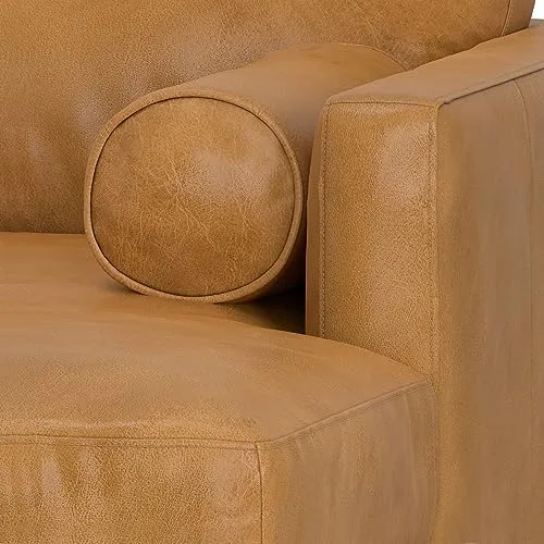 SIMPLIHOME Morrison Mid Century Genuine Leather Sectional Sofa, Sienna Full Grain Leather