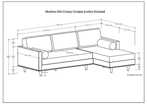 SIMPLIHOME Morrison Mid Century Genuine Leather Sectional Sofa, Sienna Full Grain Leather