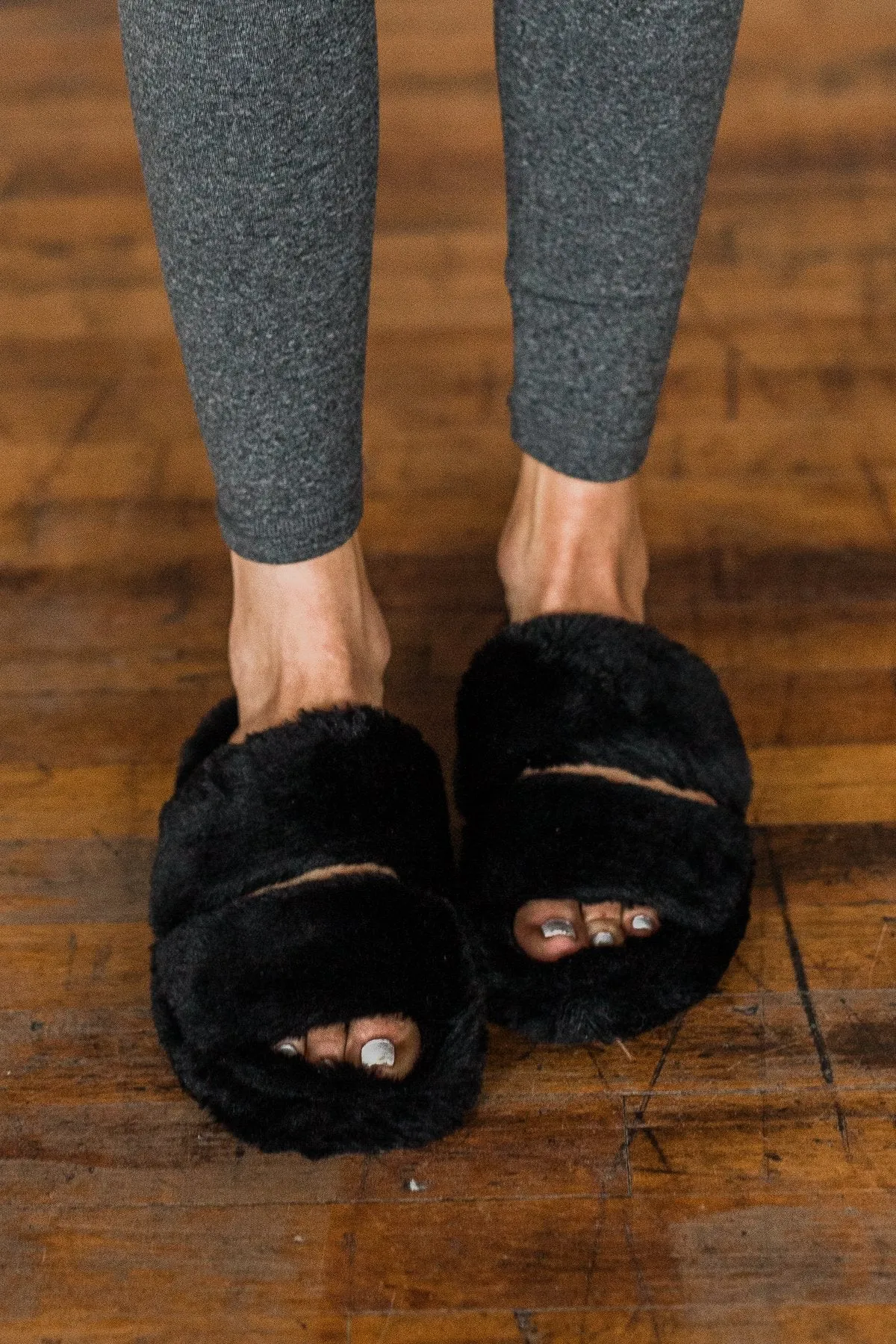 Soda Corset Faux Fur Slippers- Black
