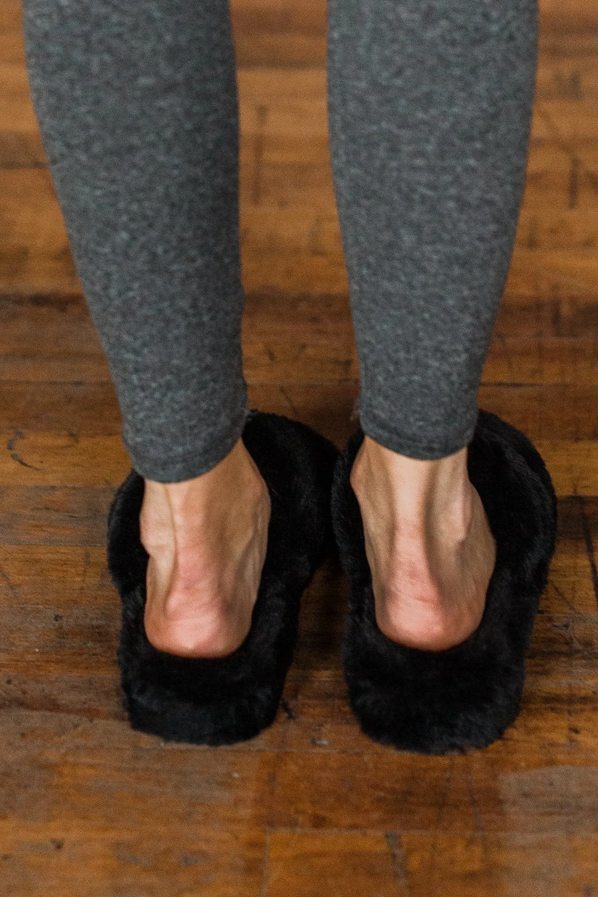 Soda Corset Faux Fur Slippers- Black