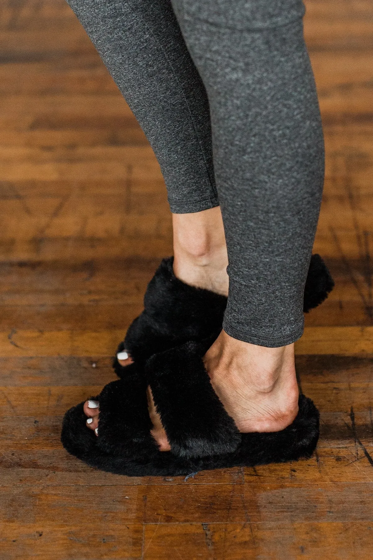 Soda Corset Faux Fur Slippers- Black