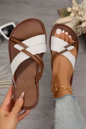 Soft Glow Criss-Cross PU Leather Slippers – White