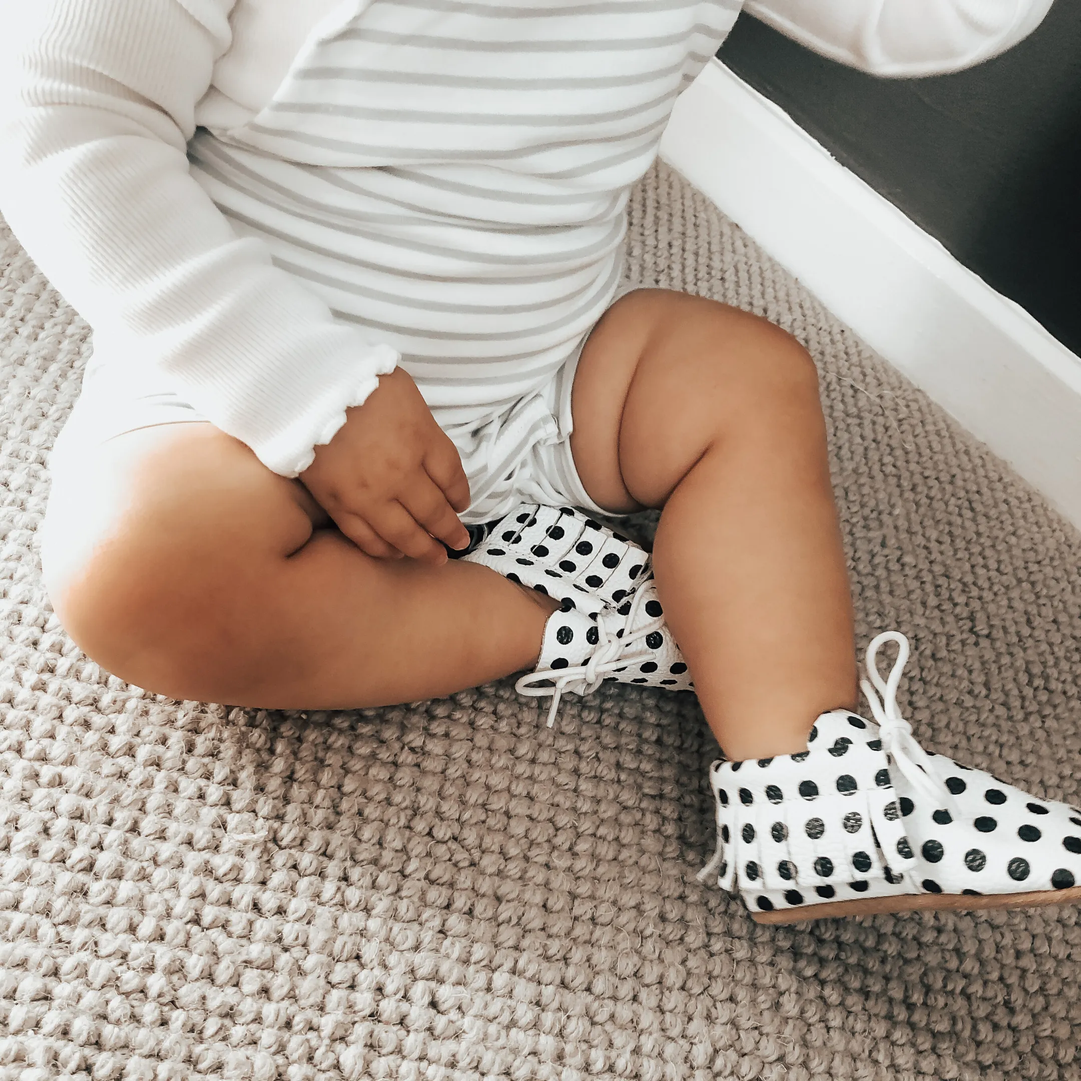 Sonny Polka Dot Spot Fringed Leather Moccasins