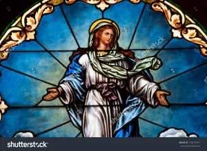Stained Glass Assumption of Blessed Mary  Backdrop